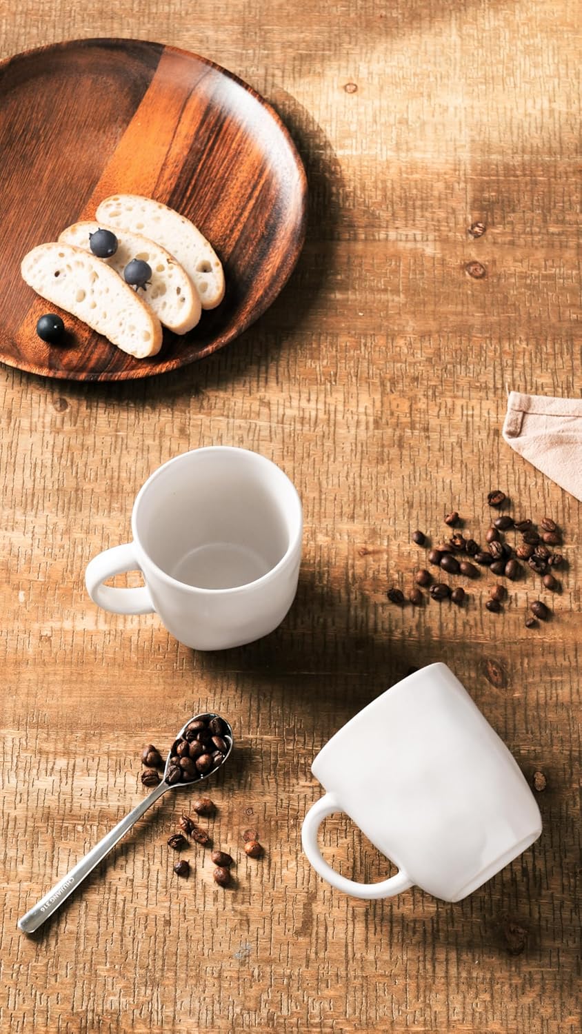 famiware Coffee Mugs Set of 4, Ocean Square 13oz Coffee Cup Set with Handle for Cocoa, Milk, Hot Chocolate, Tea, Water, Stoneware Cups for Kitchen, Microwave and Dishwasher Safe, Matte White