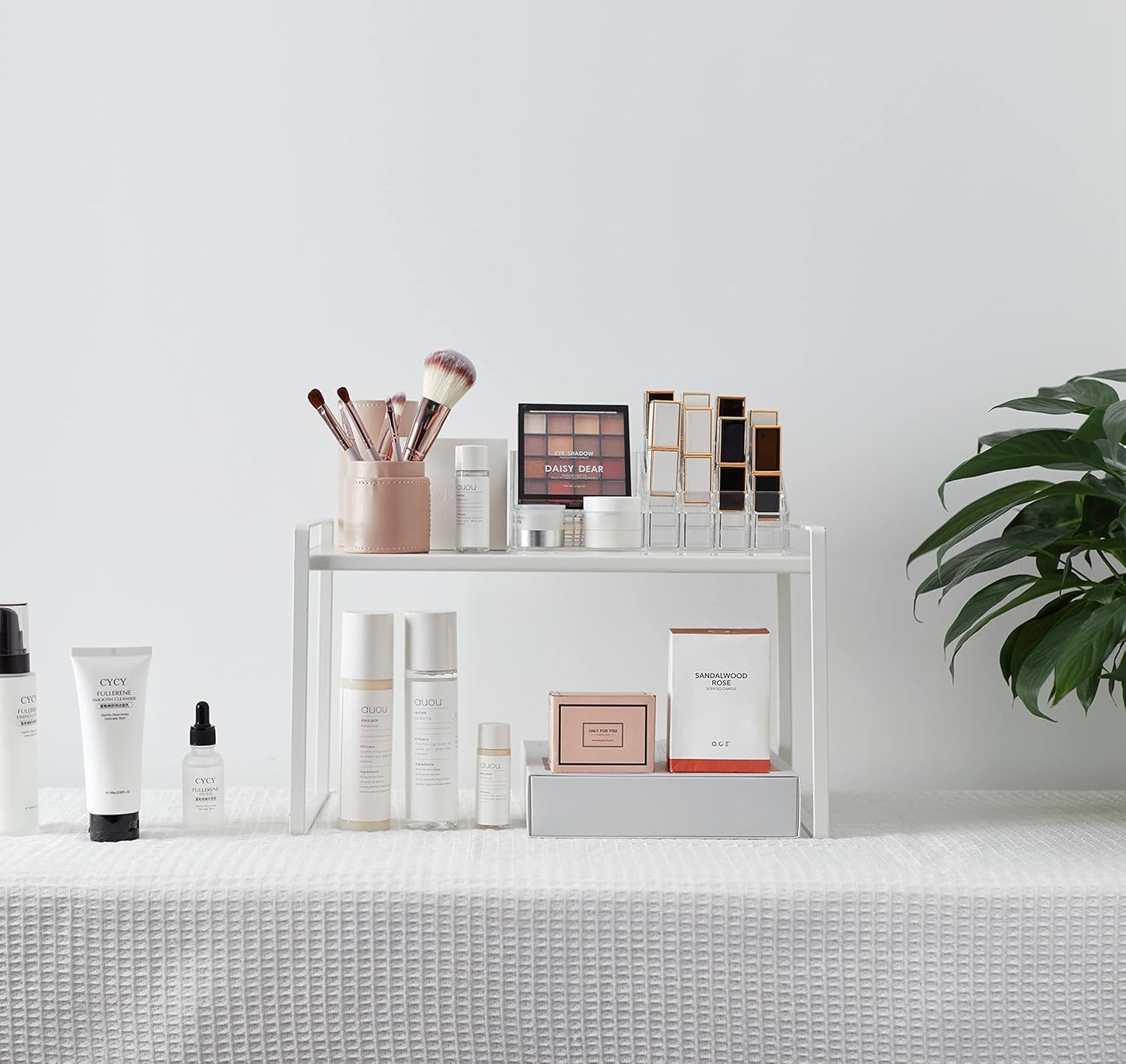 Nxconsu 2Pack Cabinet Shelves Stackable Shelf Organizer Rack Riser for Kitchen Cabinet Pantry Cupboard Counter Countertop Home Organization Storage Space Saver Heavy Duty Metal Nonslip White Wide Tall