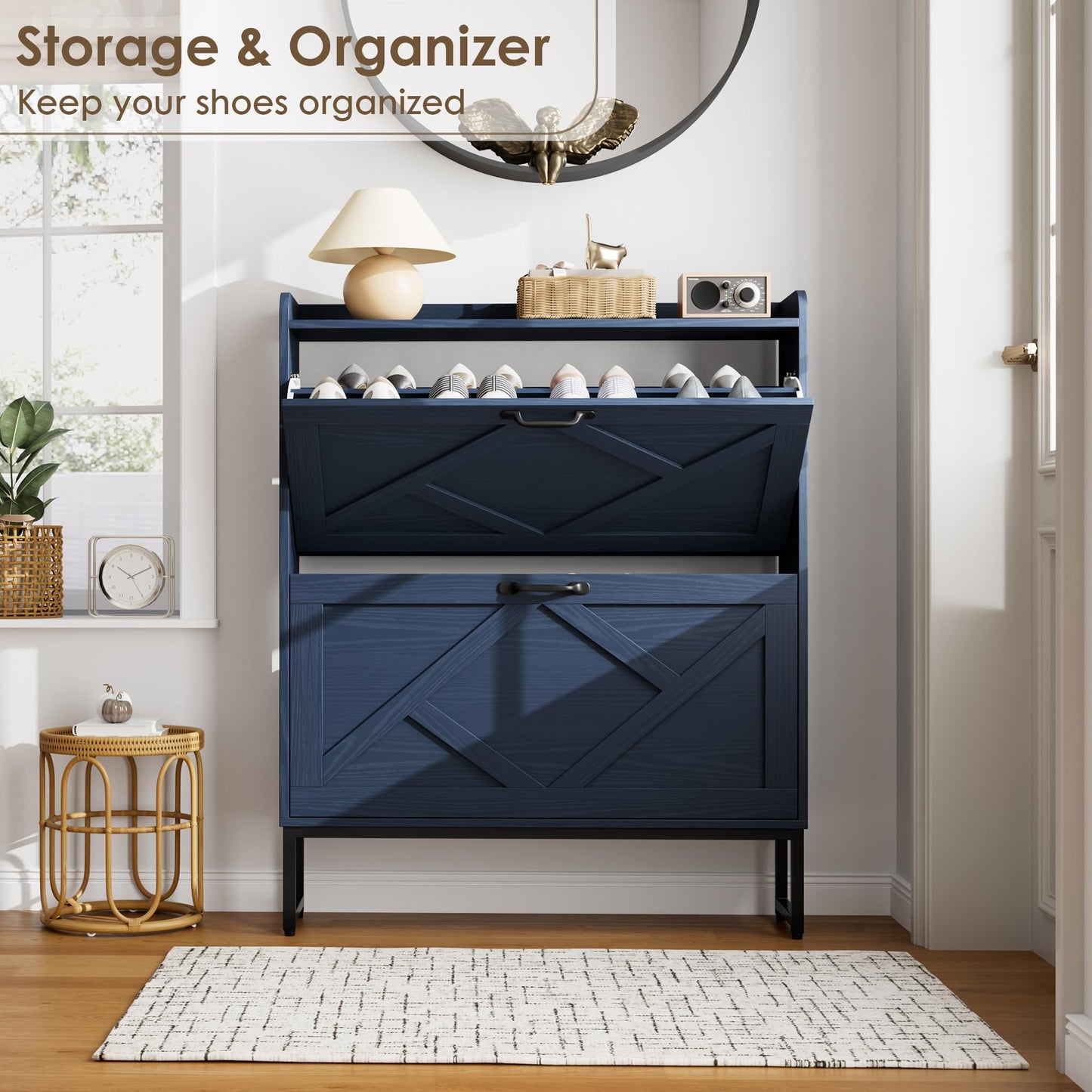 Nicetree Shoe Storage Cabinet, Shoe Cabinet with 2 Flip Drawers, Narrow Shoe Rack Cabinet