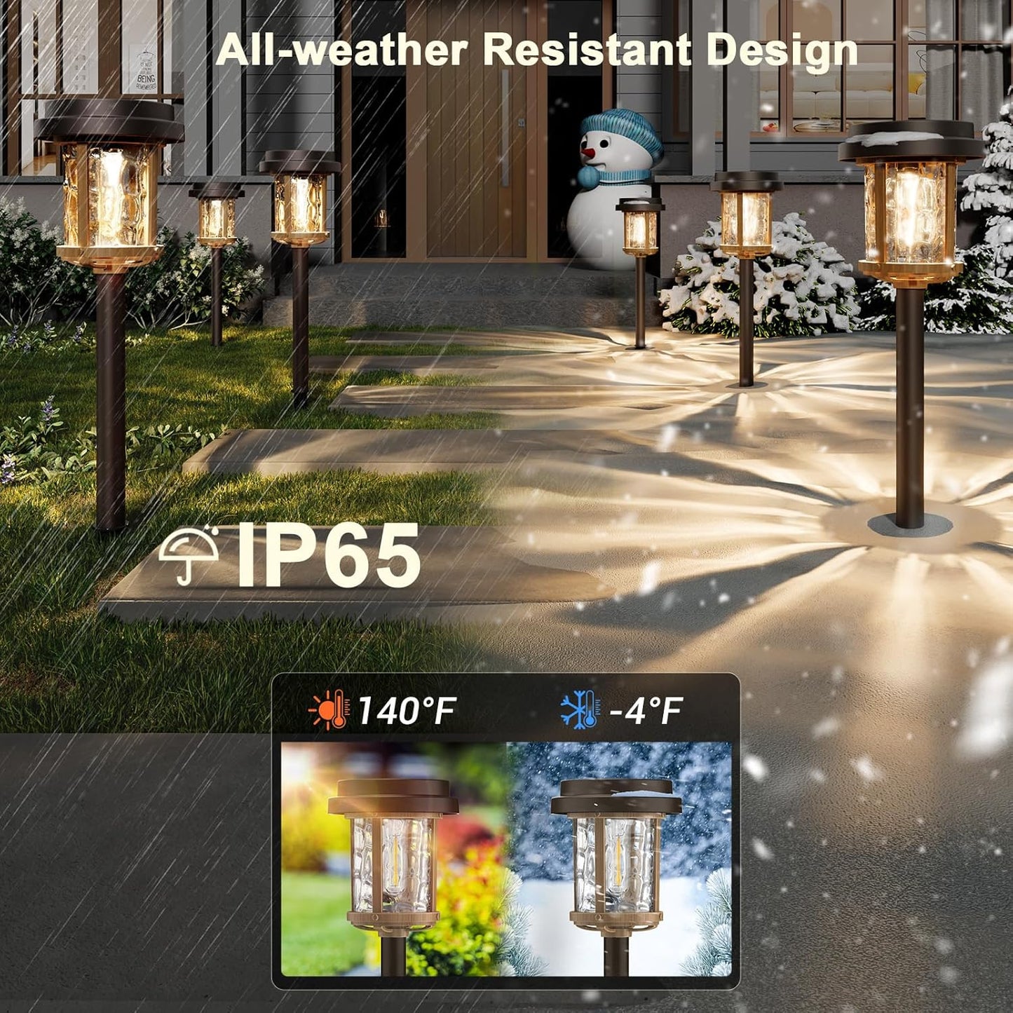 XMCOSY+ Solar Pathway Lights, Garden Solar Lights, 20 LM LED Glass Water Lens, IP65 Waterproof Solar Powered Light for Outside Driveway Walkway Landscape Backyard Sidewalk (Black & Brown)