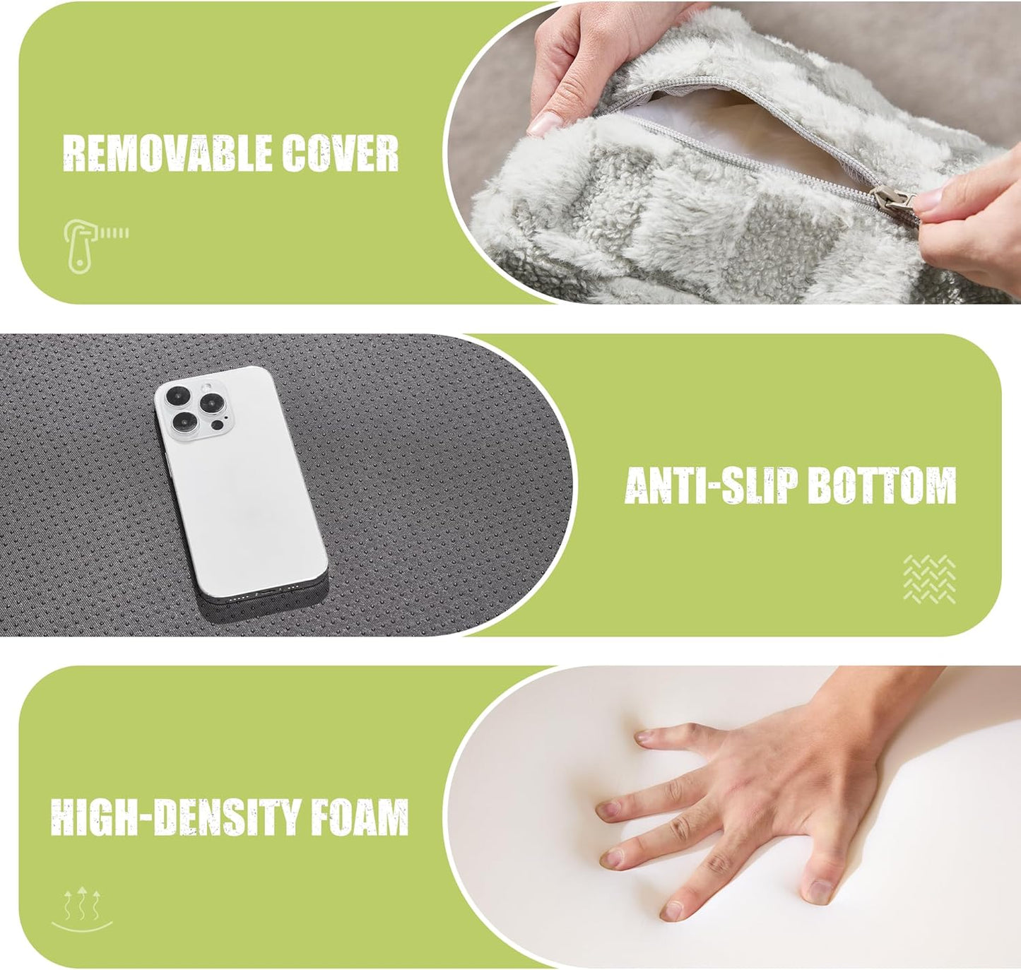 Hobestluk Rectangle Ottoman Memory Foam Footrest for Couch with Removable Cover Large Floor Seating for Adults Ottoman Coffee Table for Living Room, Bedroom or Office (Plush GREYOLIVE, Footrest)