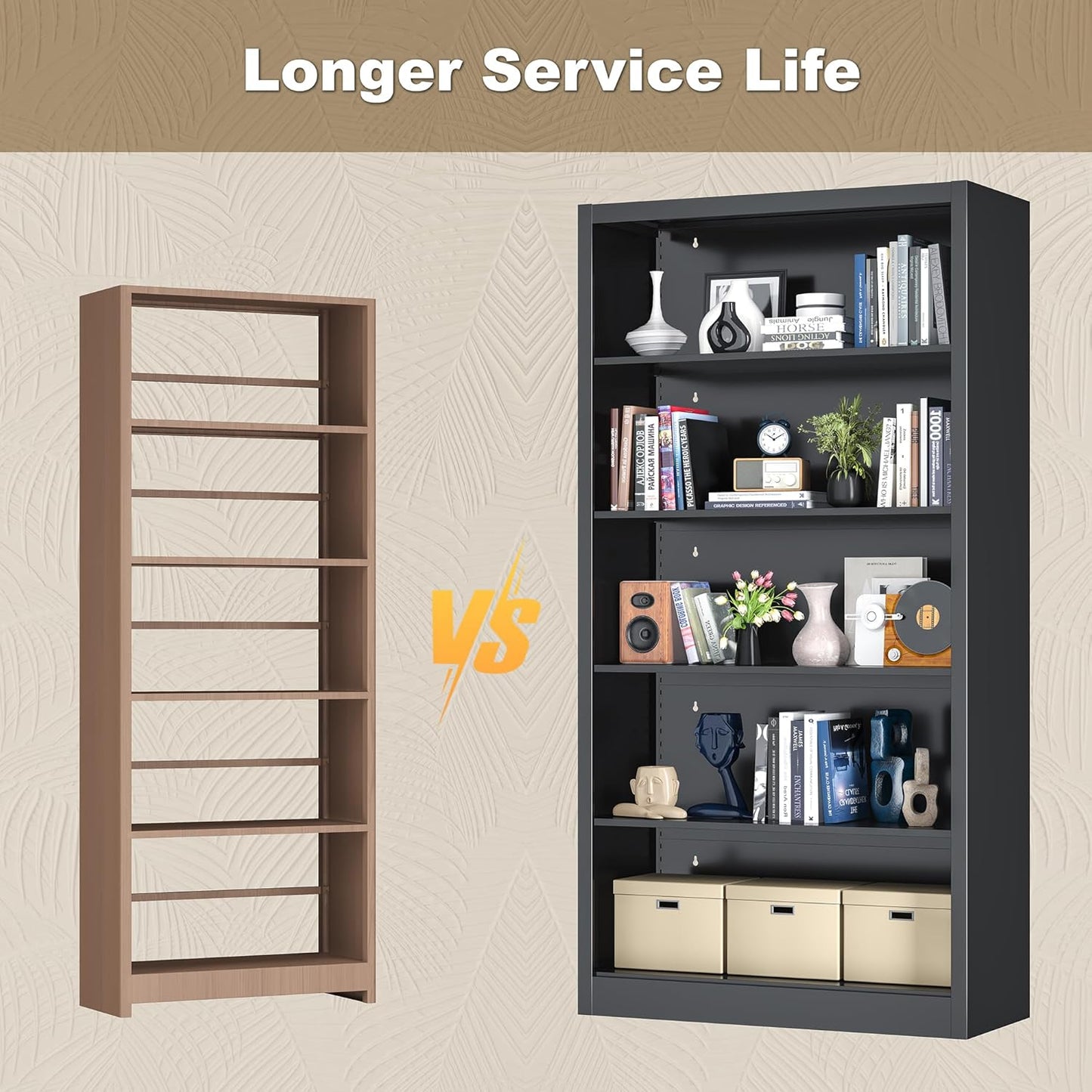 Book Shelf, 14" Deep Bookshelves Cases for Books, Garage Kit, CDs, 66" Tall Bookcase for Home Office Library Living Room, 5 Tier Bookshelf with Adjustable Shelves, Black Book Cases