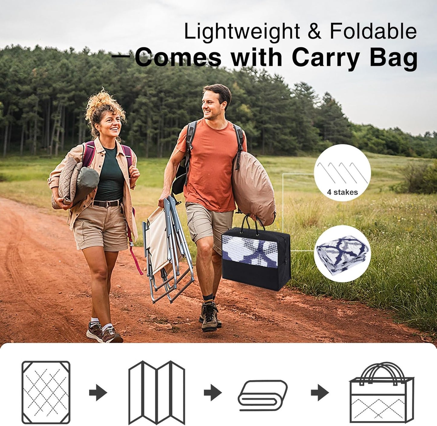 OLANLY Reversible Outdoor Rug 8x10 ft Clearance, Waterproof Outdoor Plastic Straw Rug with Interlacing Pattern, RV Mat for Patio, Camping, Balcony, Deck, Backyard, Navy & White