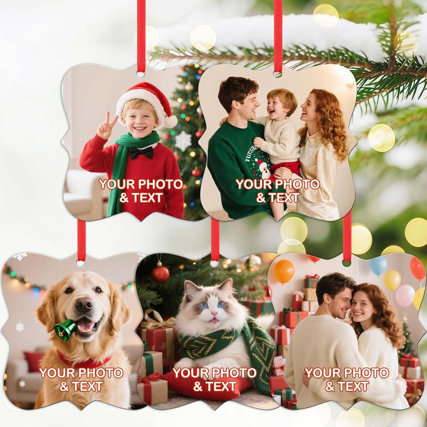 Personalized Photo Christmas Ornaments Double-Sided Metal Custom Picture Christmas Ornament 2024, Customized Xmas Tree Decorations Memorial Gifts for Kids Couples Family Friends Pet