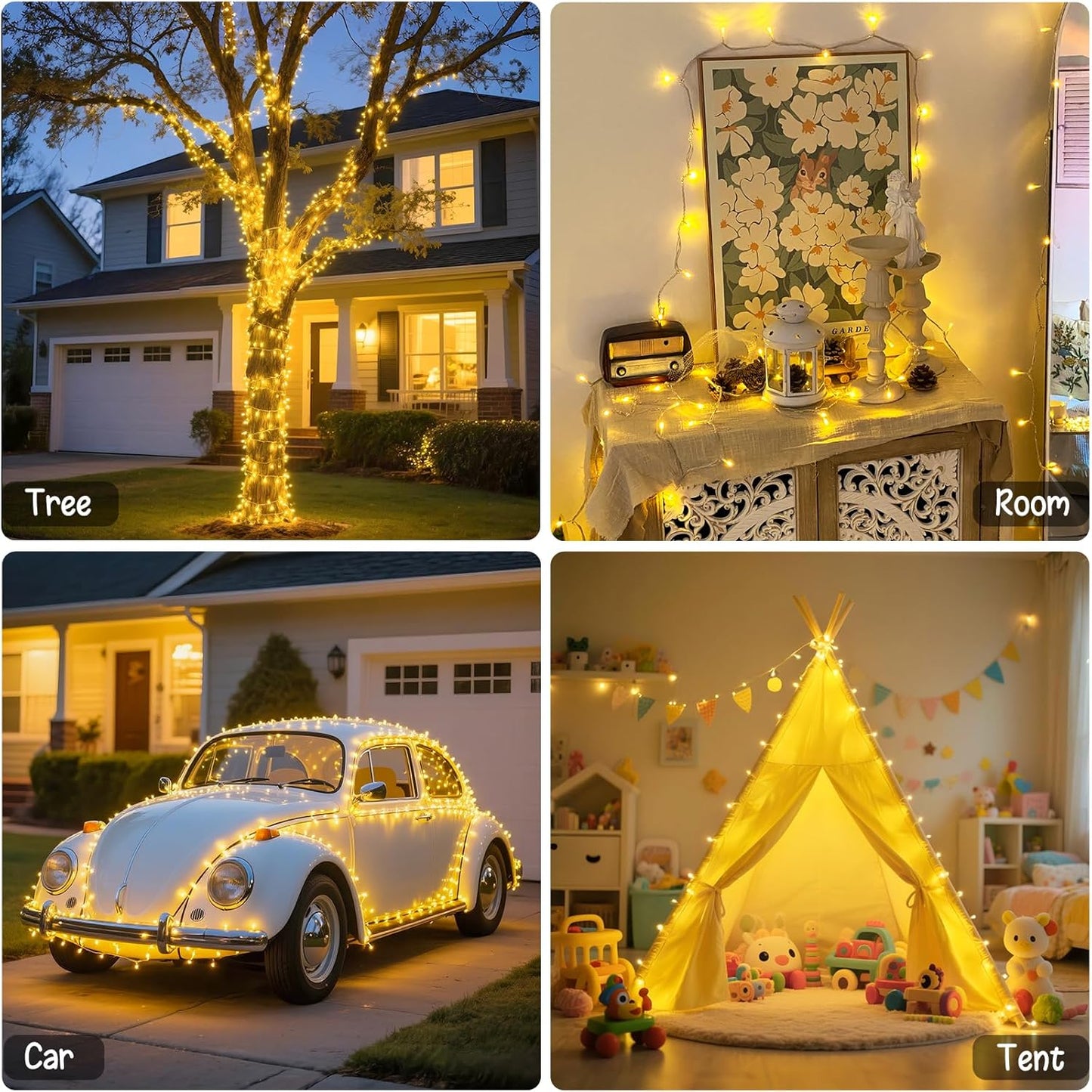 JMEXSUSS 2 Pack Battery Operated String Lights with Remote, Total 66ft 200 LED Battery Christmas Lights Outdoor Indoor, Twinkle Light for Christmas Tree Bedroom Porch Garland Yard Decor (Warm White)