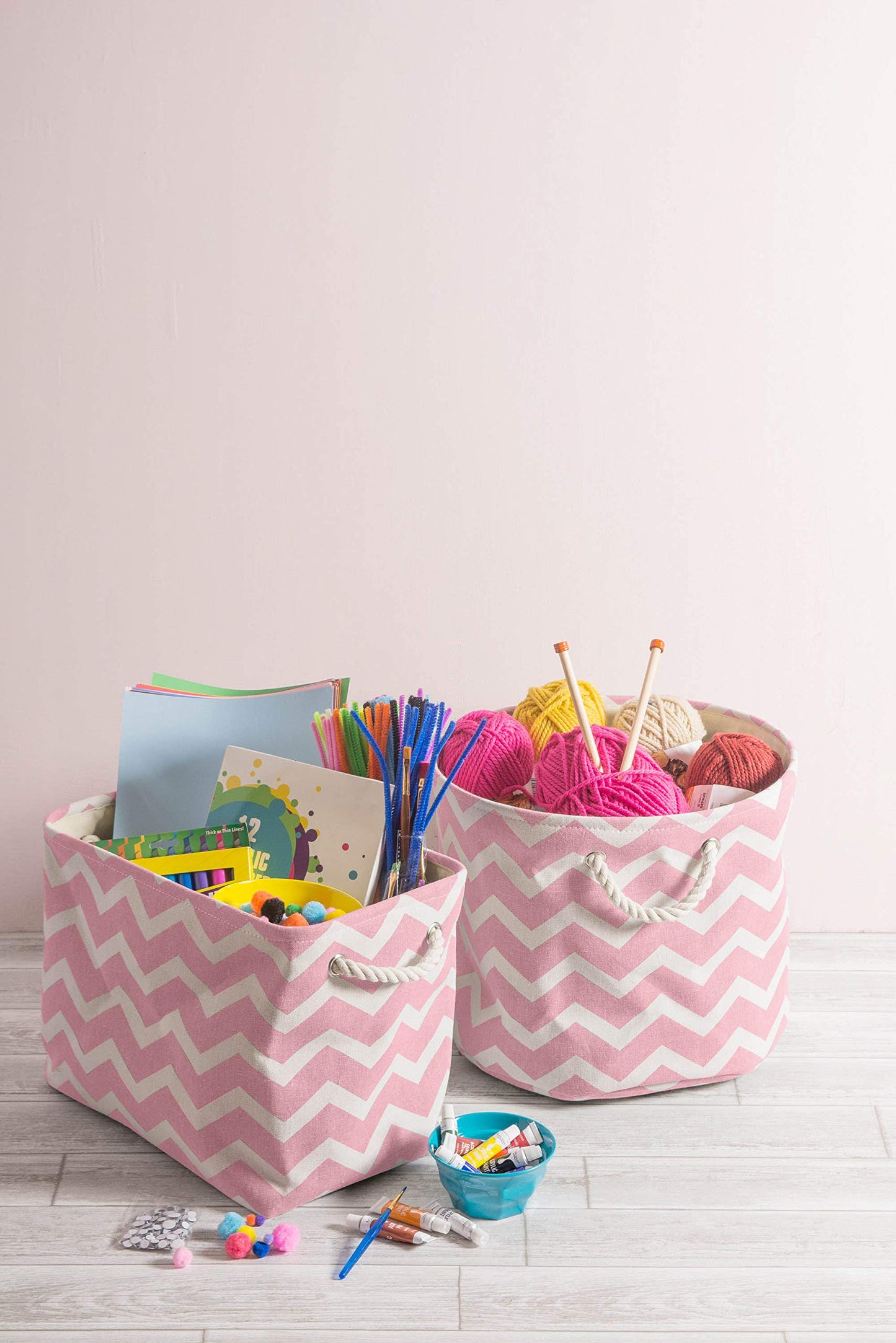 DII Polyester Container with Handles, Chevron Storage Bin, Medium, Rose