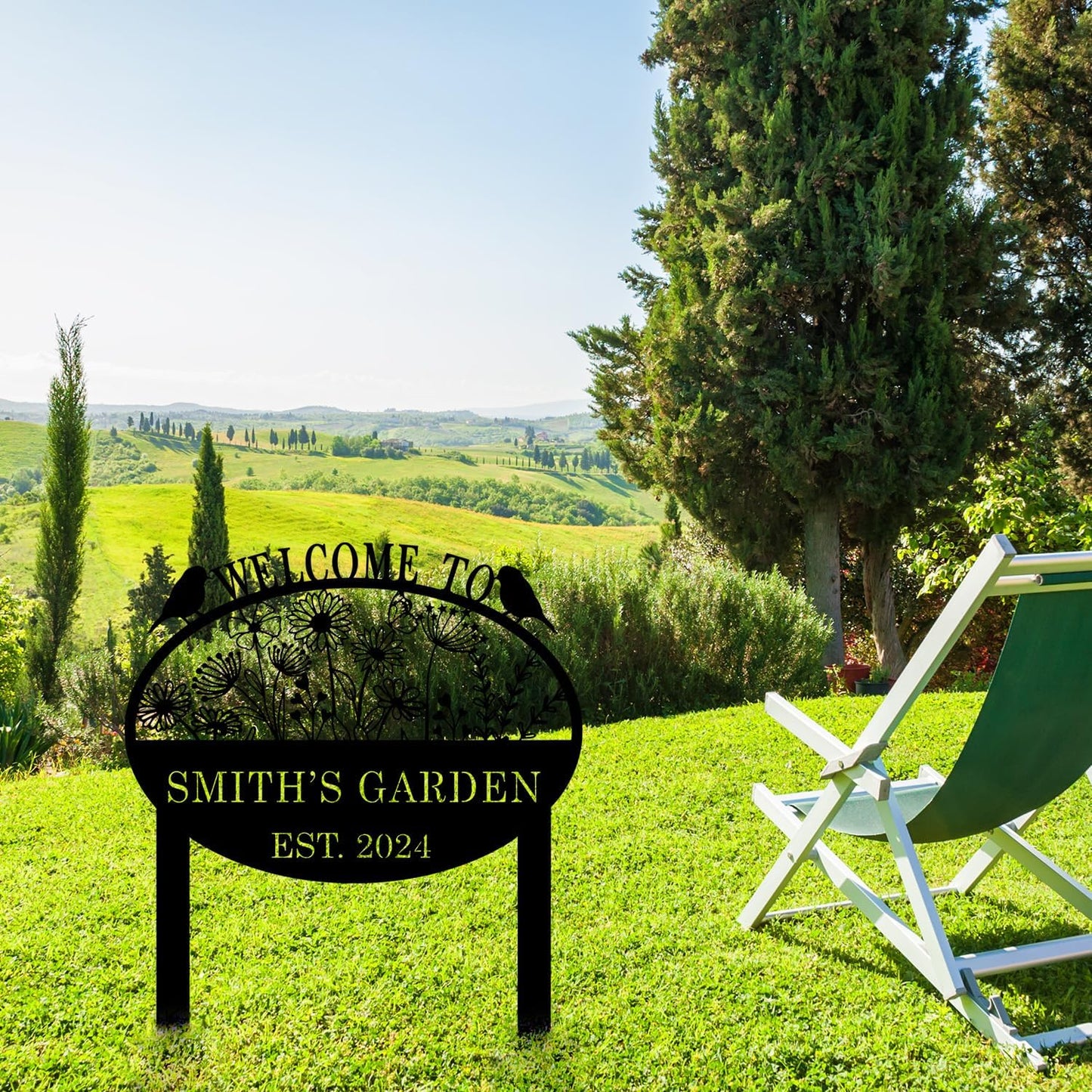 Custom Metal Flower Sign with Stakes - Personalized Garden Decor, Housewarming Gift - Large Yard Sign Plaque