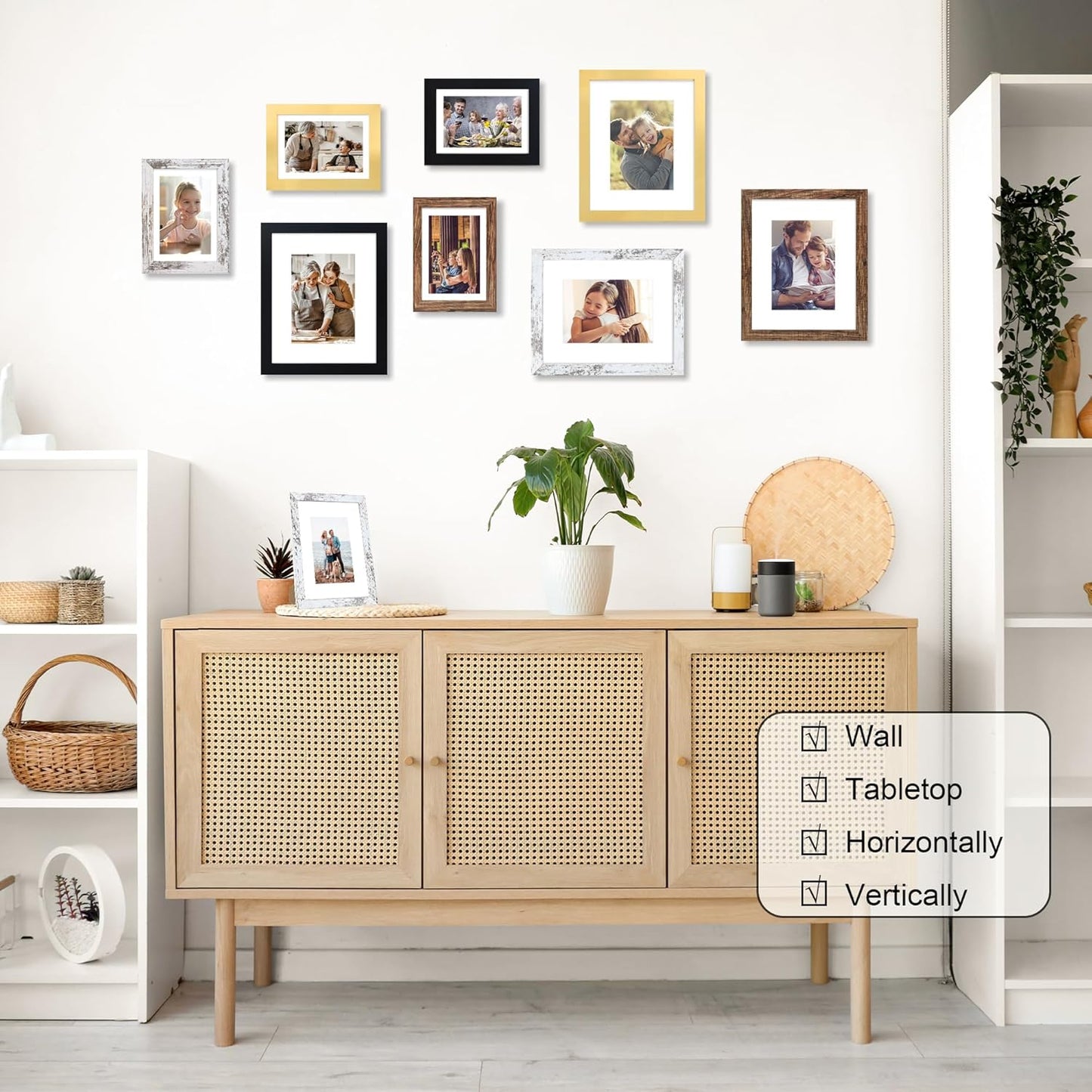 5x7 Picture Frame Set of 4, 5 x 7 Wood Photo Frames with Mat for 4x6, Wooden Frame with Real Glass Cover for Wall and Tabletop Display,Black