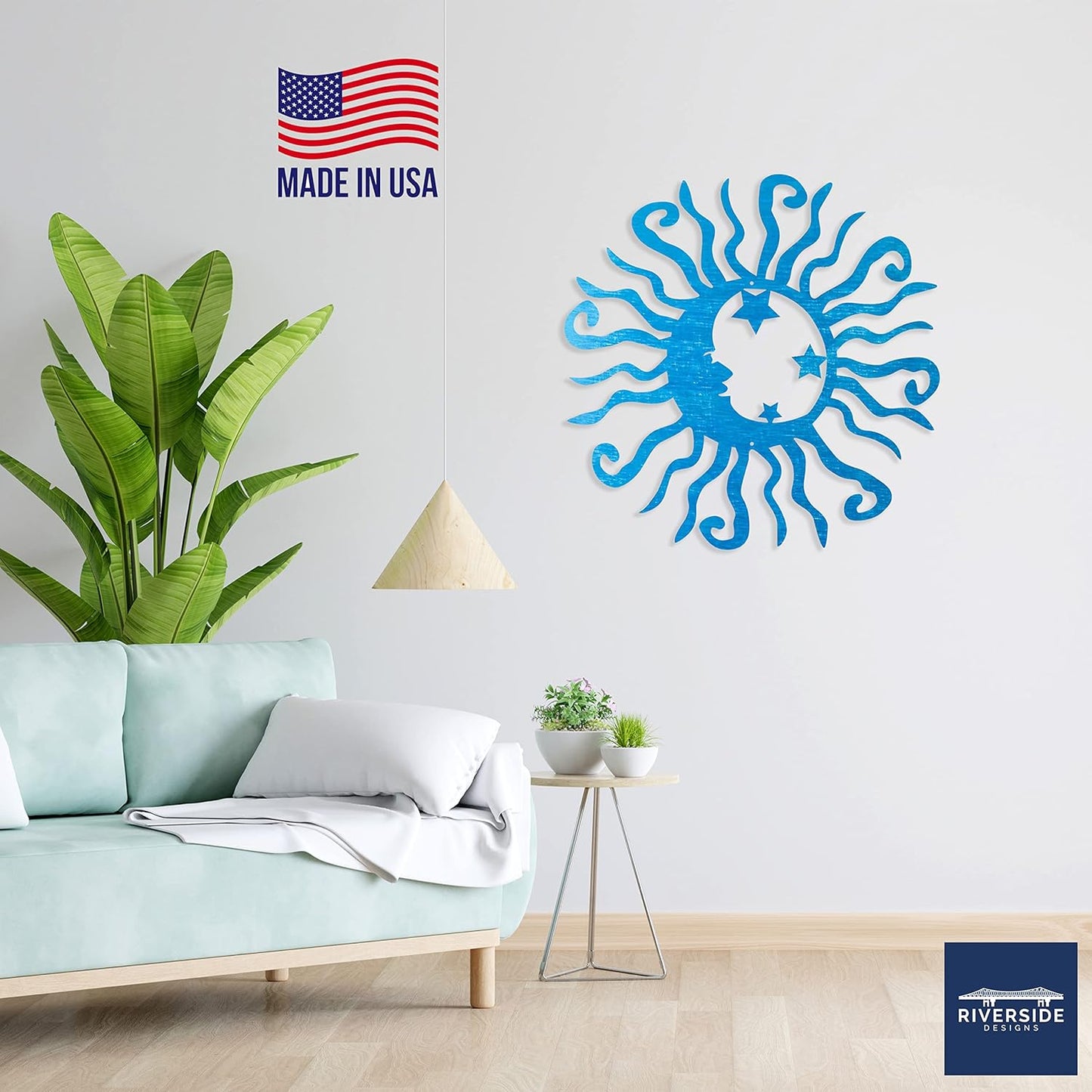 Riverside Designs Wacky Solar Moon Metal Wall Art Steel Outdoor Decor | Heavy-Duty and Waterproof | Made in USA (Teal, 36L x 36W)