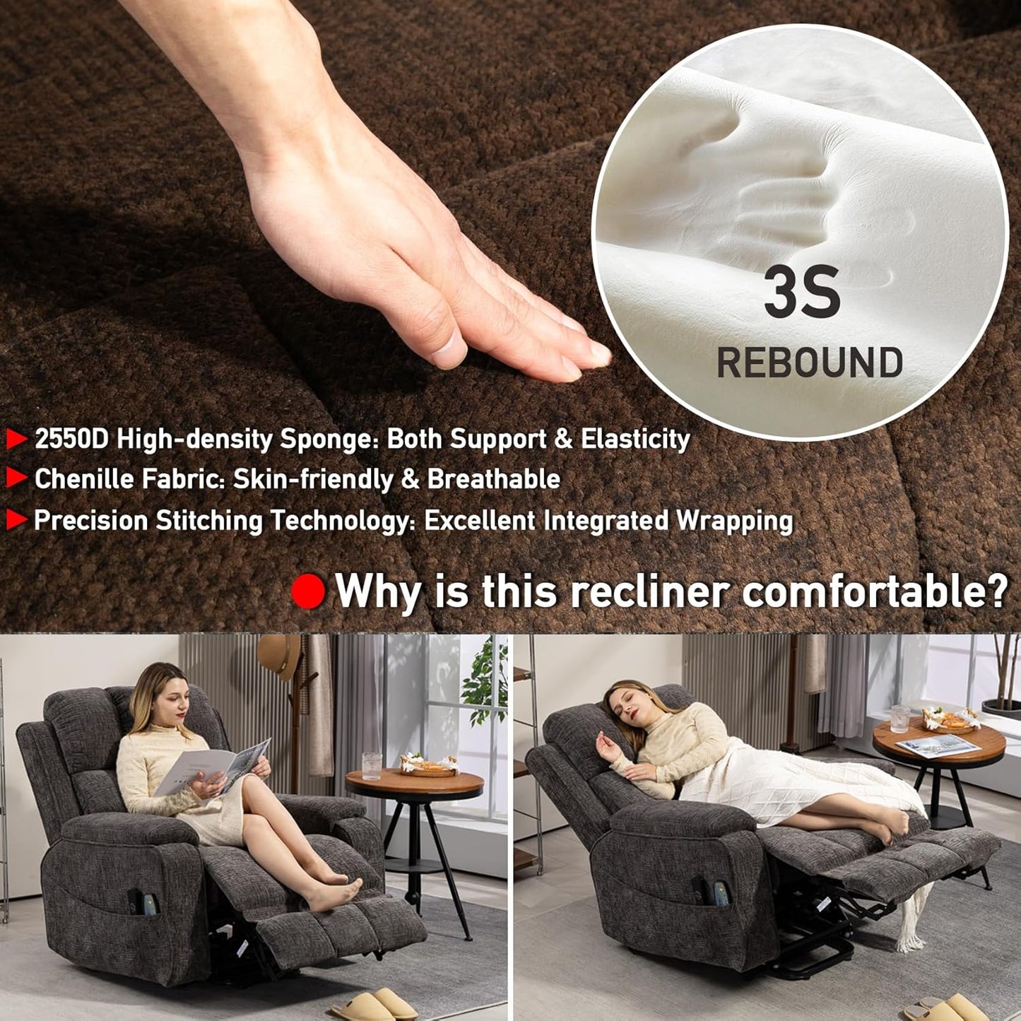Lazy Boy Recliner Chair, Postoperative Recovery,Retractable 23'' Extra-Long Leg Support Lift Chair Hold up to 400lb,25.5'' Oversized Recliner seat for Big and Tall