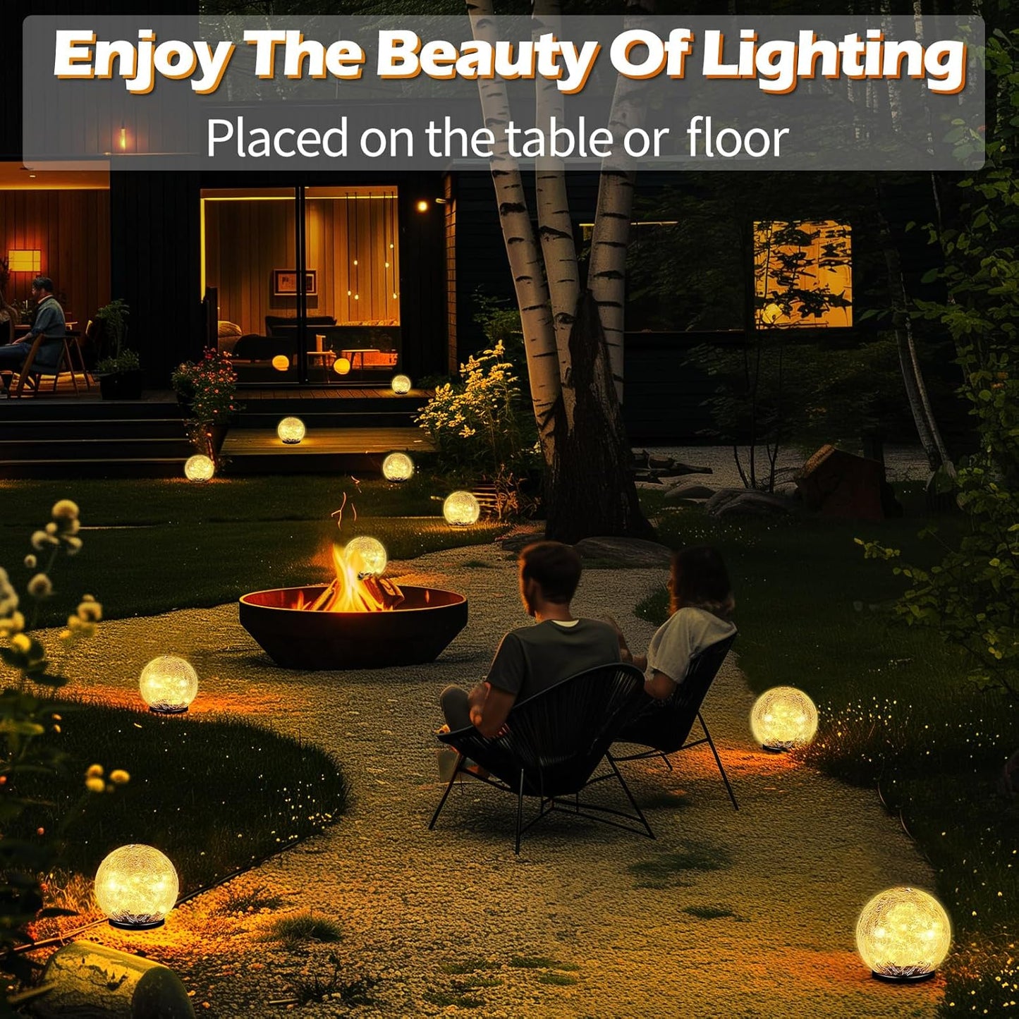 Garden Solar Ball Lights Outdoor Waterproof, 30 LED Cracked Glass Globe Solar Power Ground Lights for Path Yard Patio Lawn, Christmas Decoration Landscape Warm White(2 Pack 3.9'')