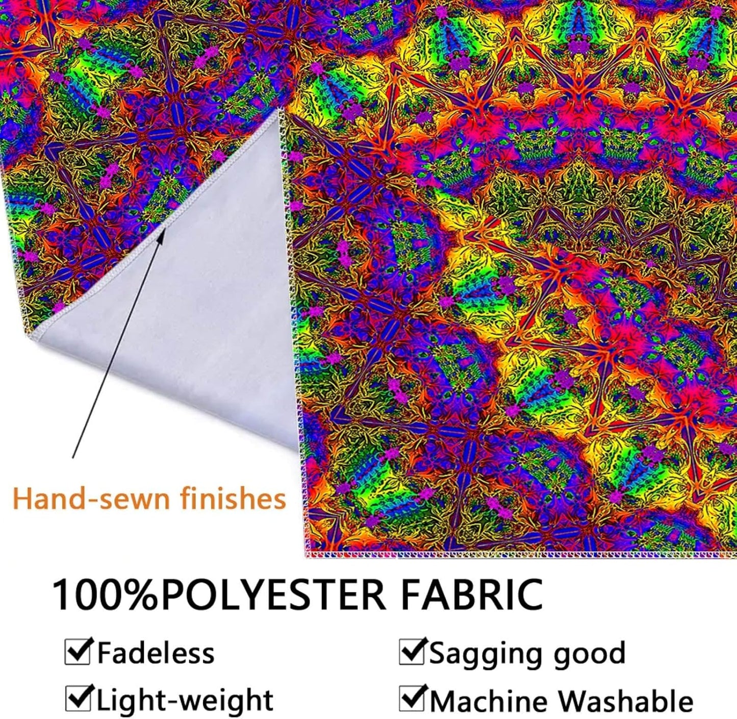 PSYHILAR Blacklight Mandala Boho Tapestry, Black Light Bohemian Hippie Poster for Adults and Teens, Aesthetic Colorful UV Reactive Wall Art Decor for Bedroom (60 x 50 Inches)