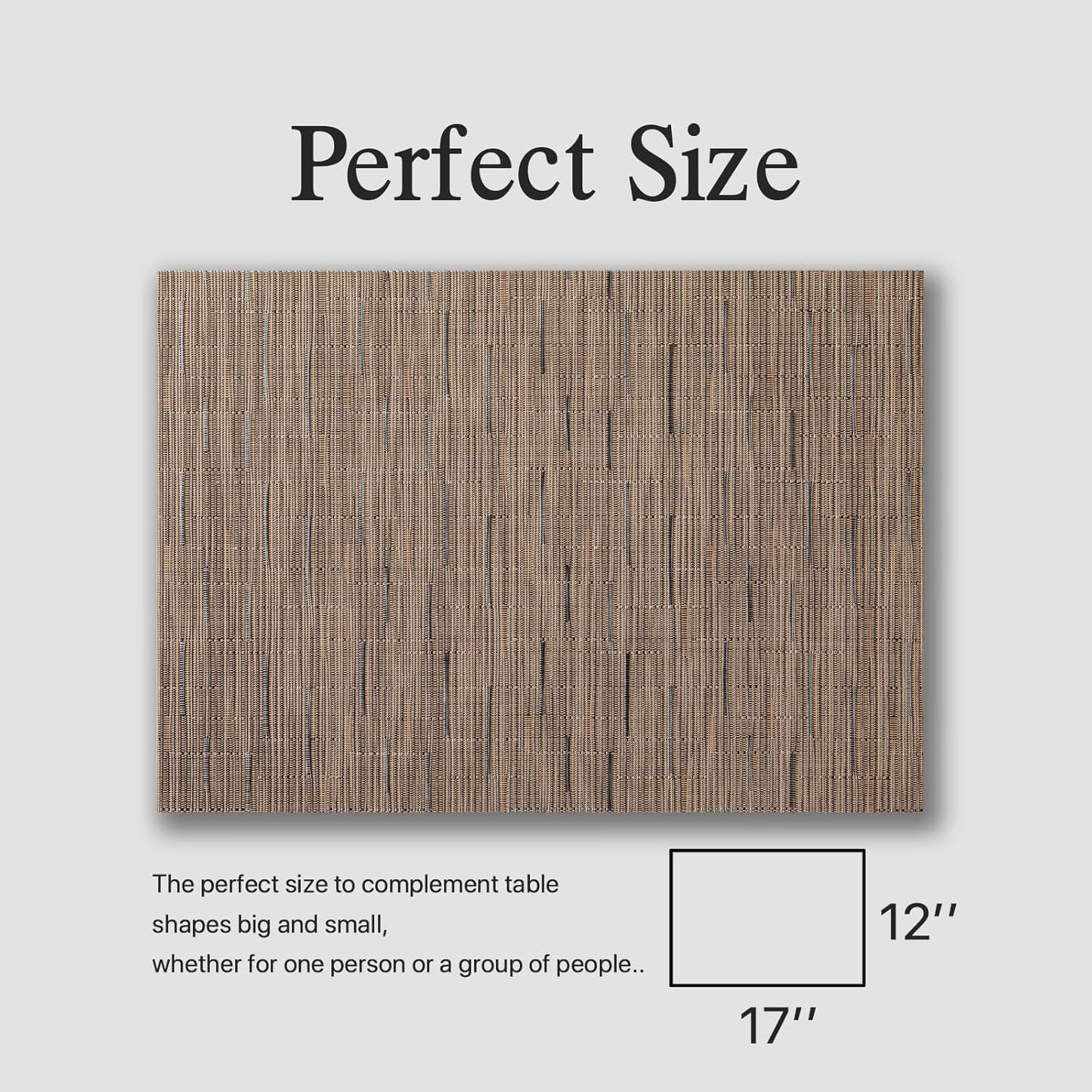 Placemats Set of 12 - Easy Clean Woven Vinyl Placemats for Dining Table, Indoor/Outdoor Place Mats, Washable PVC Table Mats (Light Brown)