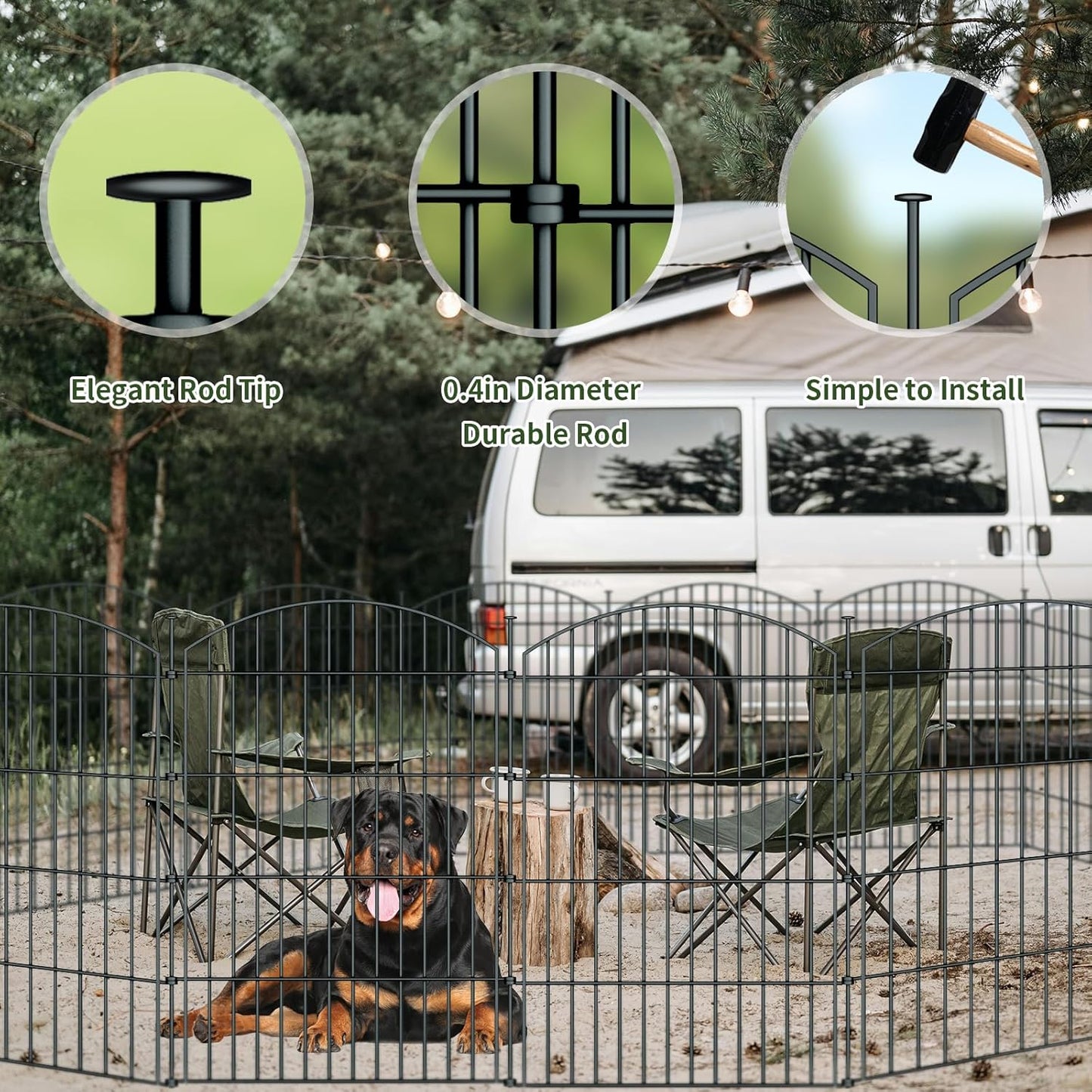 10 Panels Garden Fence Dog Fence Outdoor for Yard, 32in H x 23.6ft L Rustproof Metal Fencing with Ground Stakes | No Dig Animal Proof Containment for Pets/Rabbits | Durable Patio Security Panels