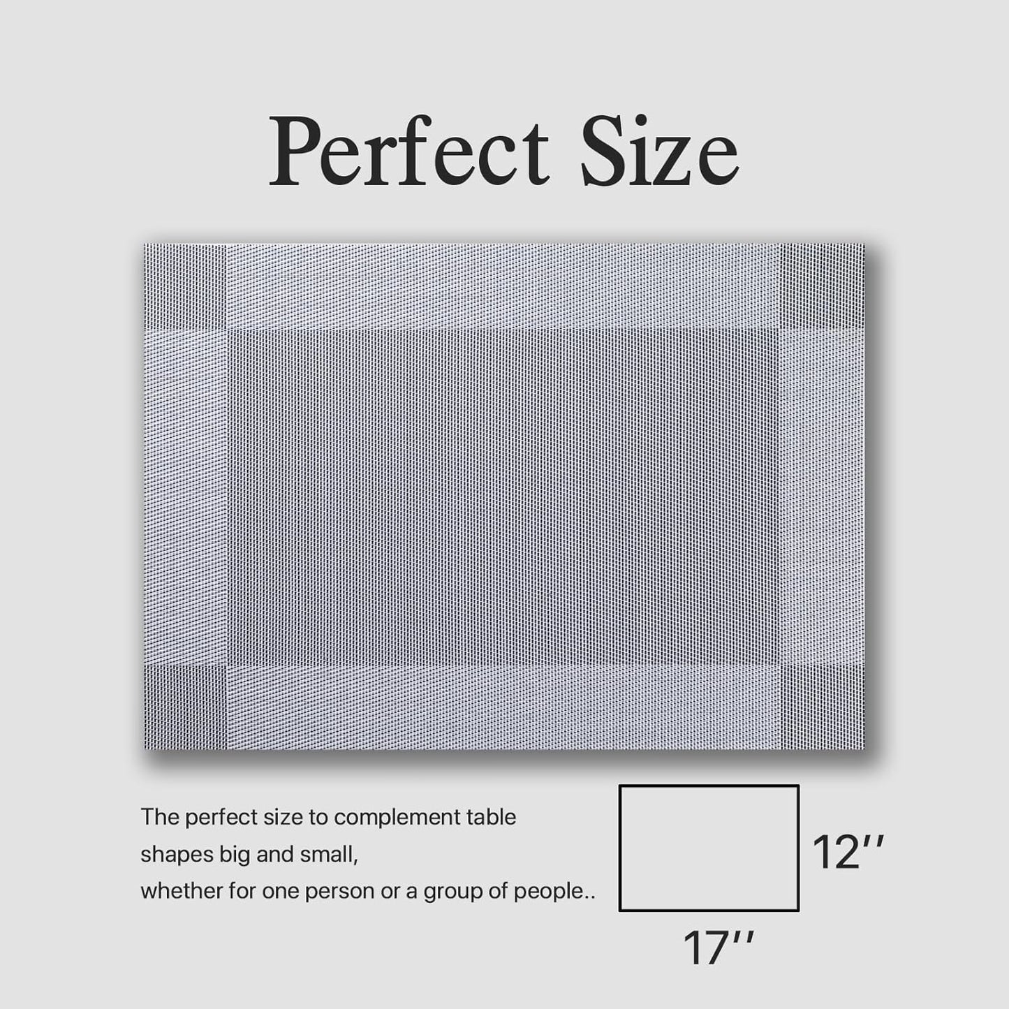 Placemats Set of 4 - Easy Clean Woven Vinyl Placemats for Dining Table, Indoor/Outdoor Place Mats, Washable PVC Table Mats (Silver Cube)