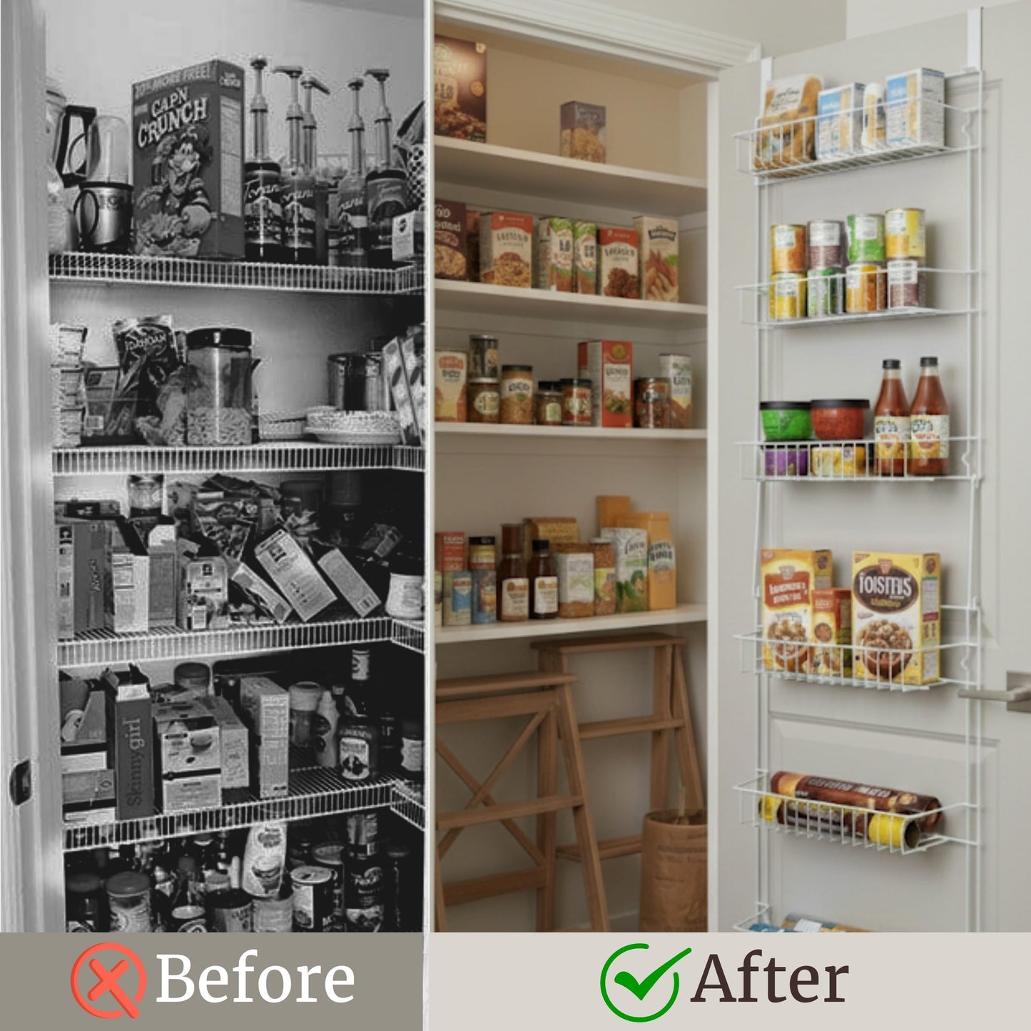 Over the Door Organizer - 6-Tier Adjustable Pantry Shelves and Rack for Kitchen Organization