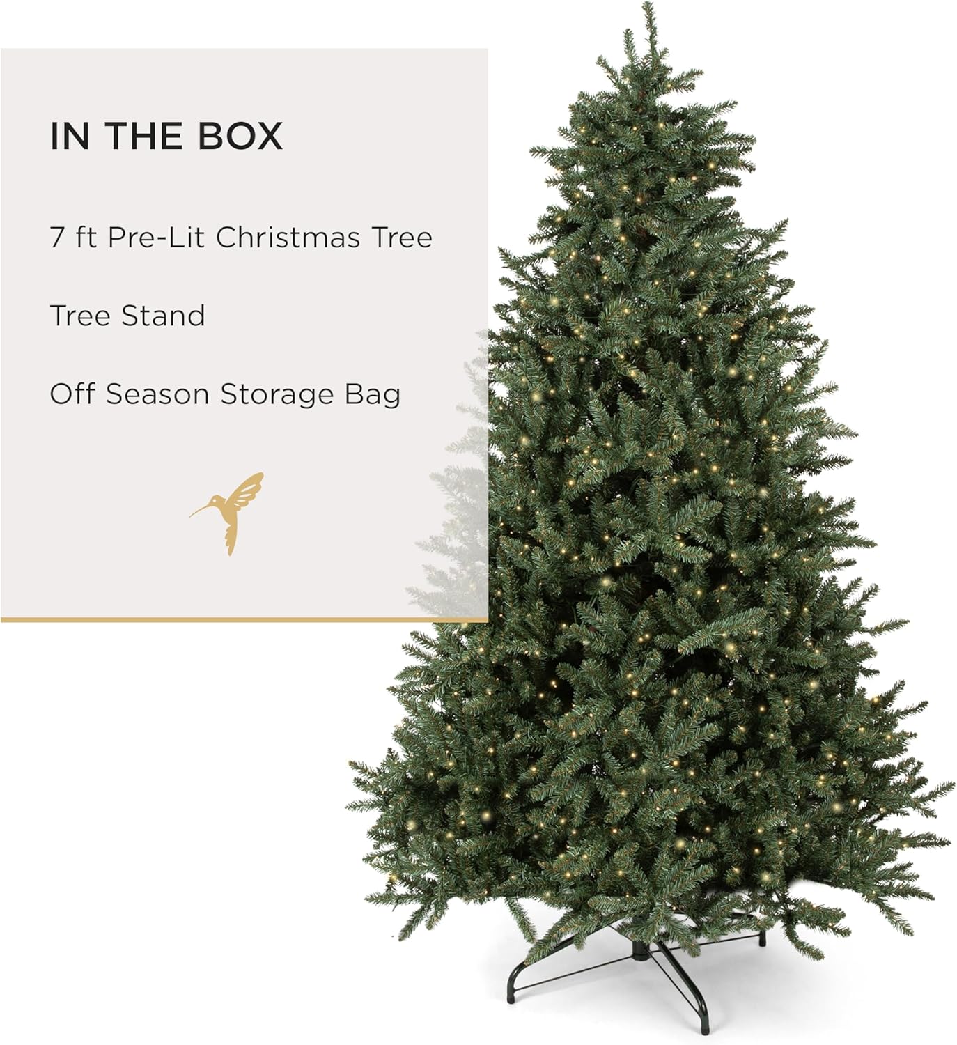 Papyrus 7 ft Pre-Lit Artificial Christmas Tree, Blue Spruce, Warm White Lights, Includes Stand and Storage Bag