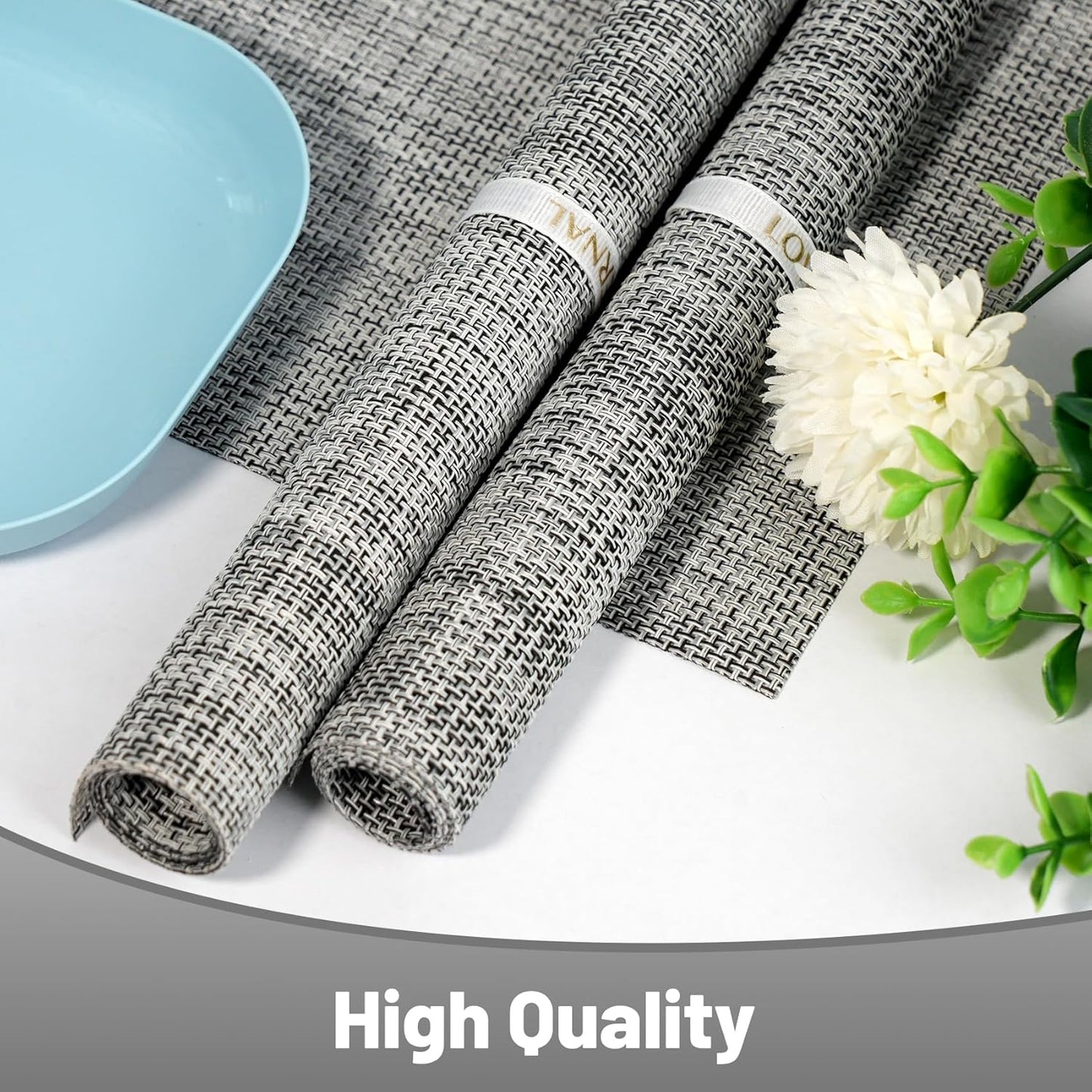 Placemats Set of 8,Non-Slip PVC Weave Table Mats Easy to Clean,Heat Resistant Place Mats for Kitchen Dining Table Decoration Indoor Outdoor,Gray