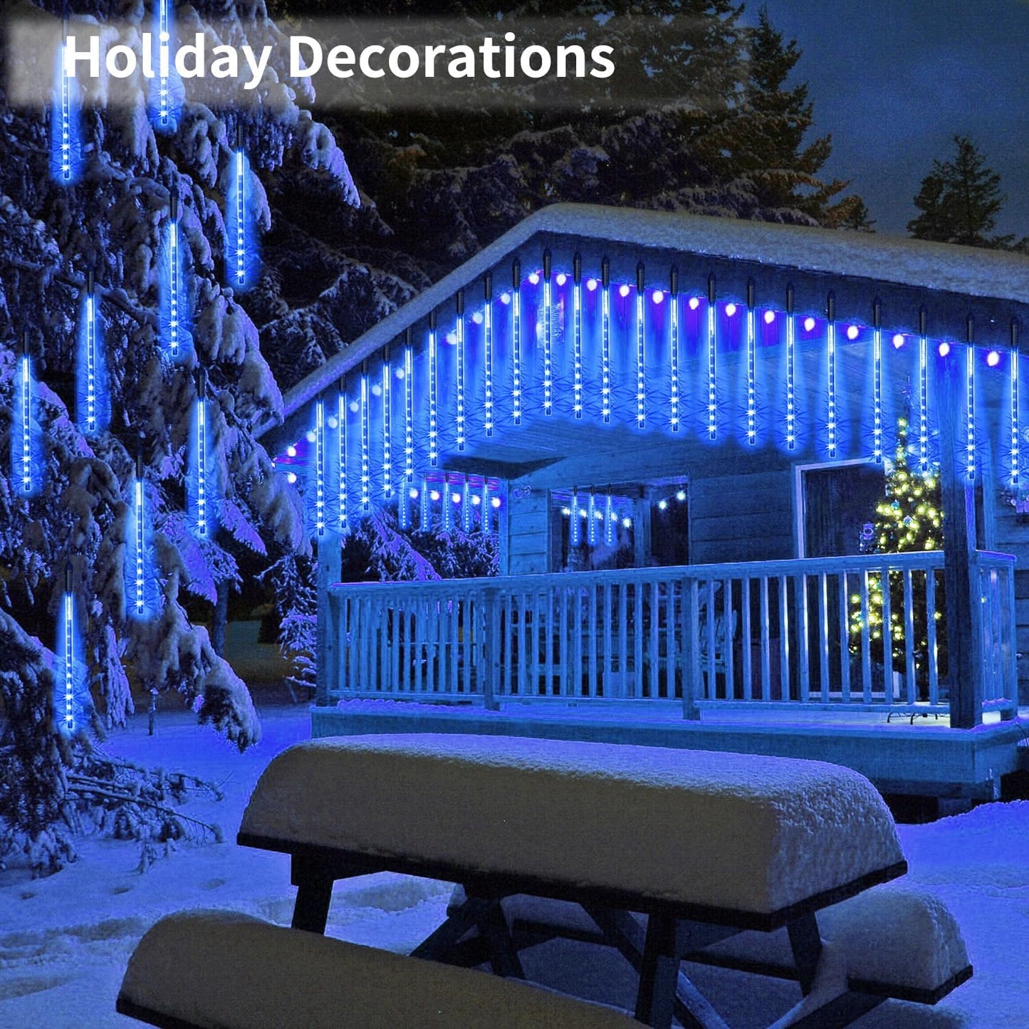 Christmas Lights Meteor Shower Rain Lights, 10 Tube 12 inch 240 LEDs Icicle Lights Outdoor Raindrop Lights for Xmas Halloween Wedding Party Tree Holiday Decoration, Blue