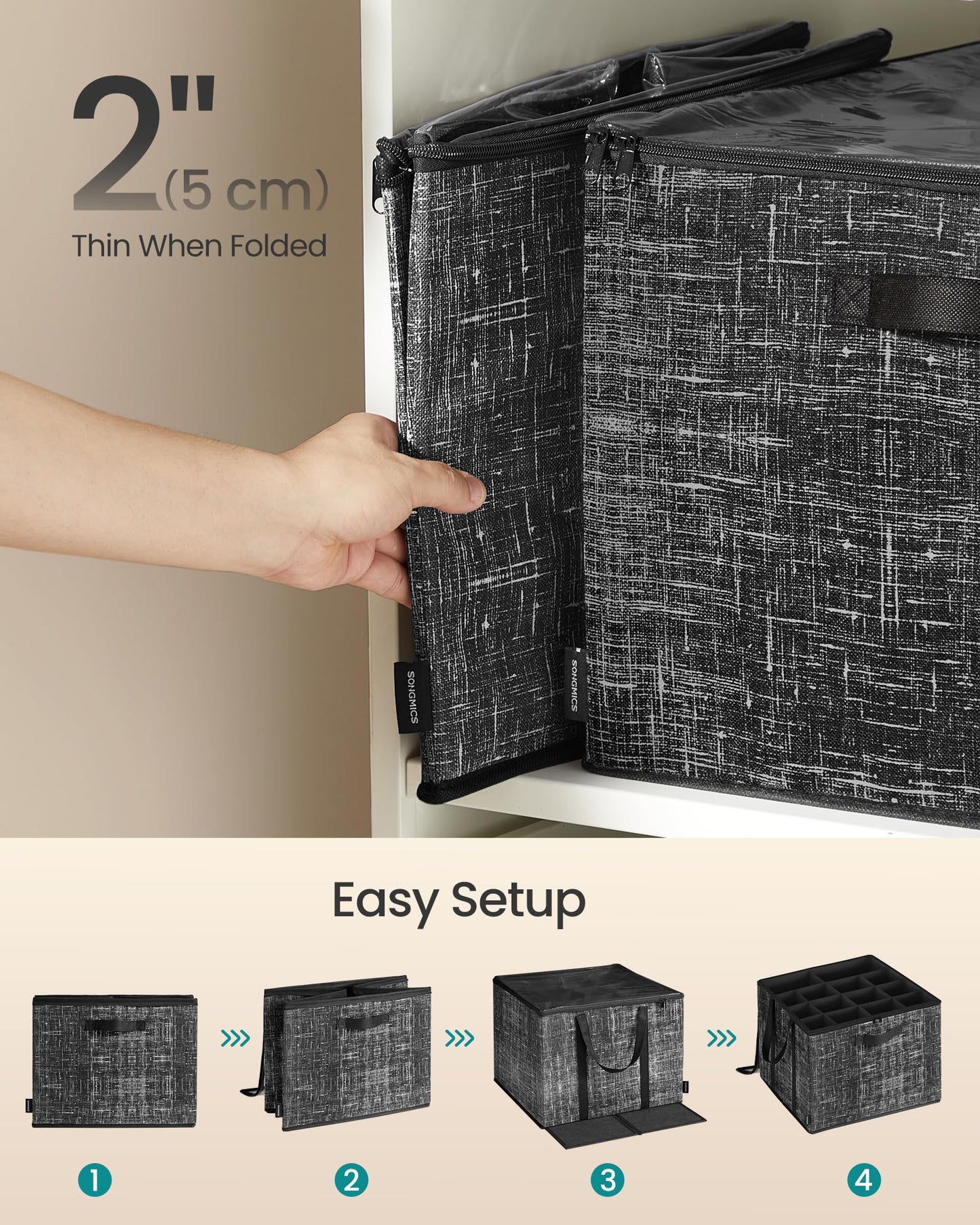 SONGMICS Shoe Organizer for Closet, Shoe Storage Box with Clear Lid, Foldable Fabric Bins, Holds 16