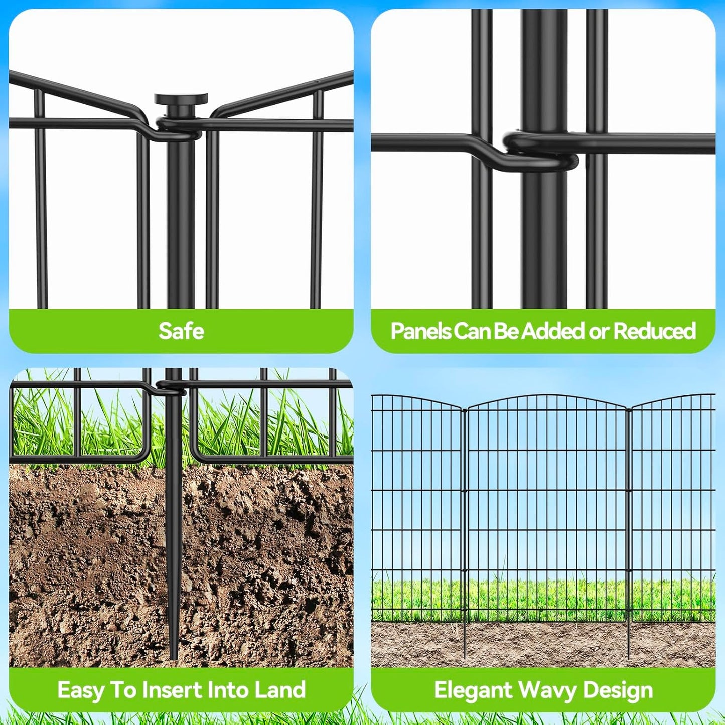 INJOPEXI Decorative Garden Fence 6 Panels 13ft (L)×36in (H) Animal Barrier Fences with 6 Panels Rustproof Metal Wire No Dig Rabbit Fencing Dog Fence for Outdoor Backyard Patio - Without Fence Gate