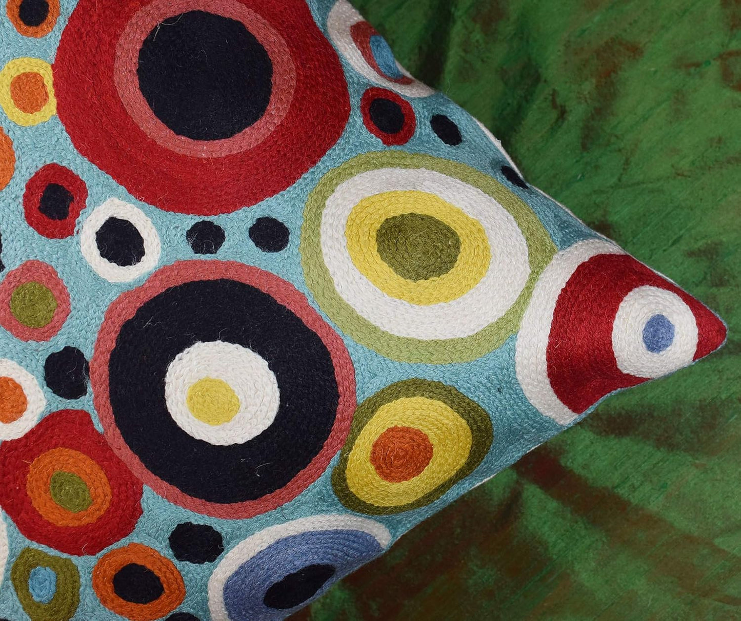 Turquoise Polka Dots Decorative Pillow Cover Contemporary Pillowcase Blue Modern Outdoor Chair Cushion Throw Sofa Couch Cushions Hand Embroidered Wool 18x18