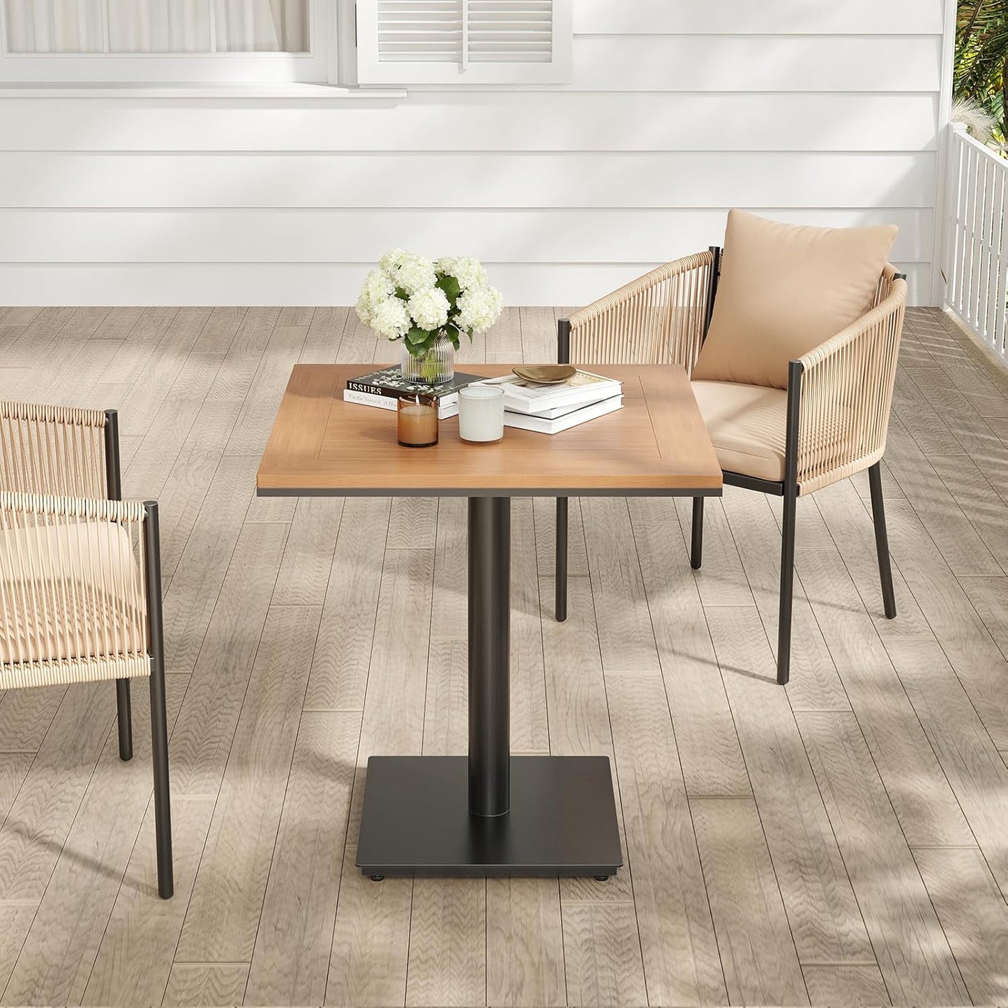 Soohow Patio Furniture Table, Square Plastic Wooden Top Outdoor Furniture Table for Lawn, Deck, Backyard, Poolside