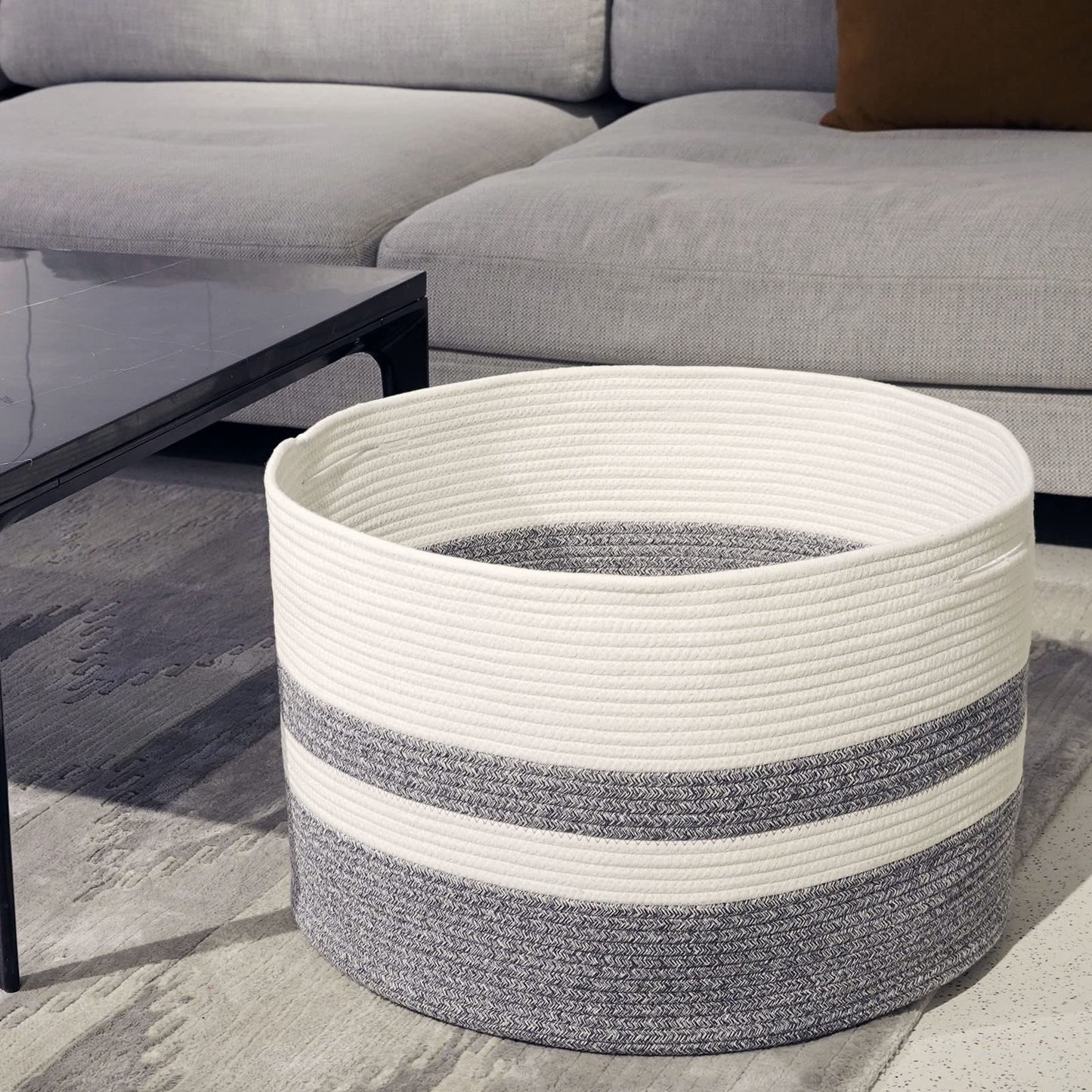 Casaphoria XXXLarge Cotton Rope Basket for Living Room - Woven Storage Basket with Handle for