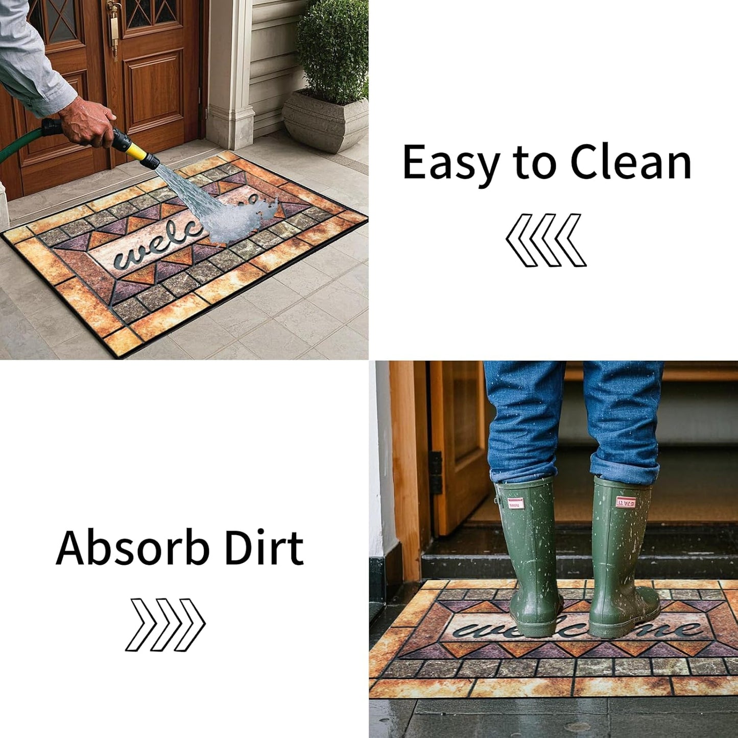 Door Mat Welcome Mat, Heavy Duty Door Mat 17.7 x 29.5 Inch Front Door Mat Rug Doormat for Outdoor Entrance Home Non-Slip Rubber Rug for Front Door, Outside, Entryway, Patio (Brown Welcome)