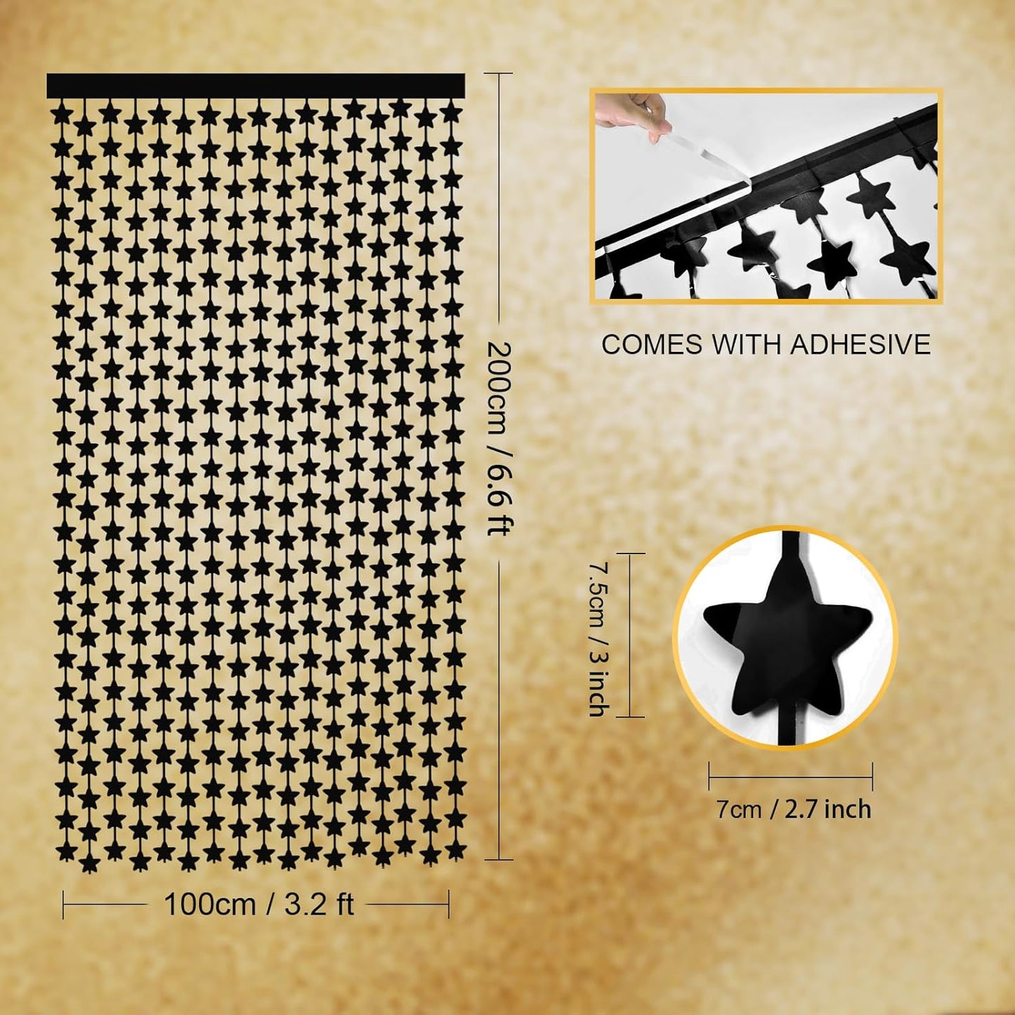 LOLStar Black Stars Happy to my 20s Birthday Decorations for Men Boy 2Pack 3.3X6.6ft Each Black Backdrop Star Foil Fringe Curtains for Graduation Decorations Class of 2025 New Years Eve Party Supplies