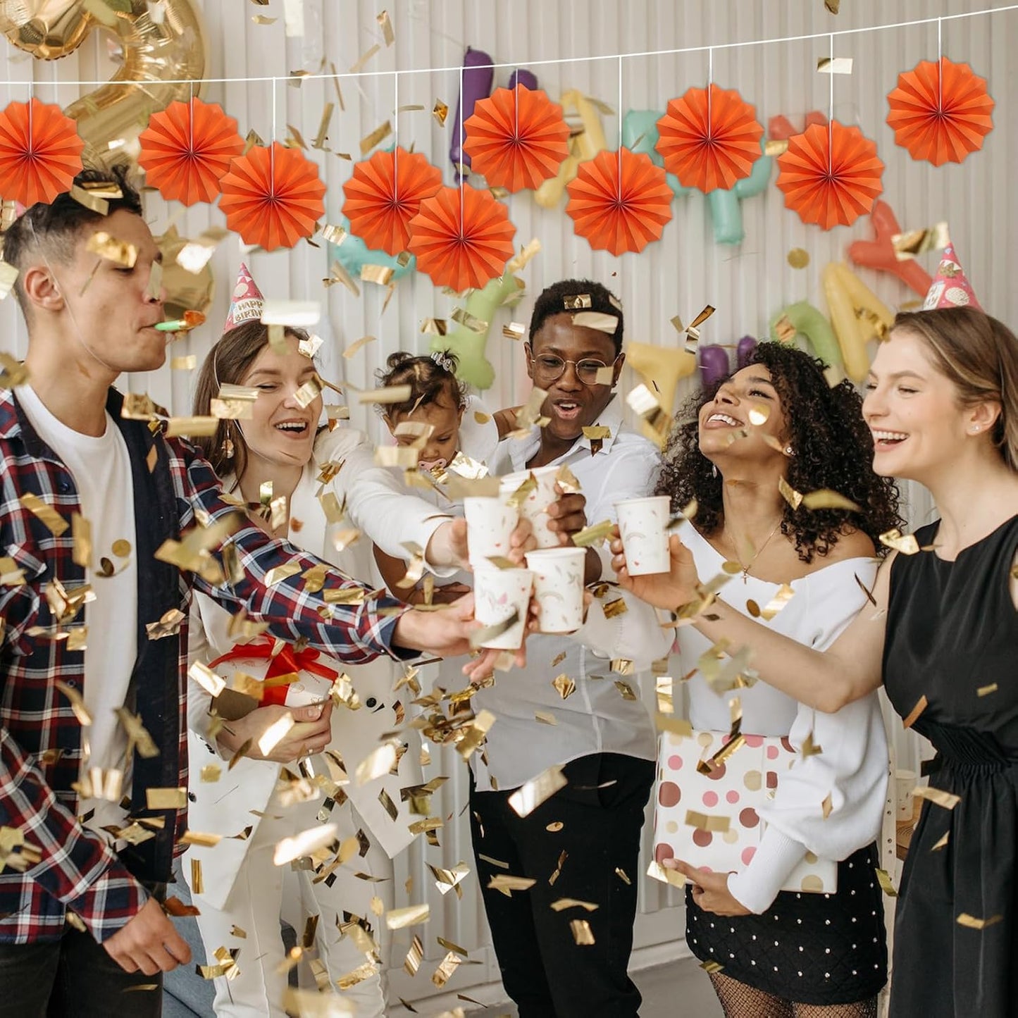 Orange Birthday Party Decorations,DIY Orange Paper Fans Hanging Decoration,8in Halloween Paper Fans,Halloween Decor,Fox Birthday Decorations Events Accessories 30 Color DIY Set (Orange)