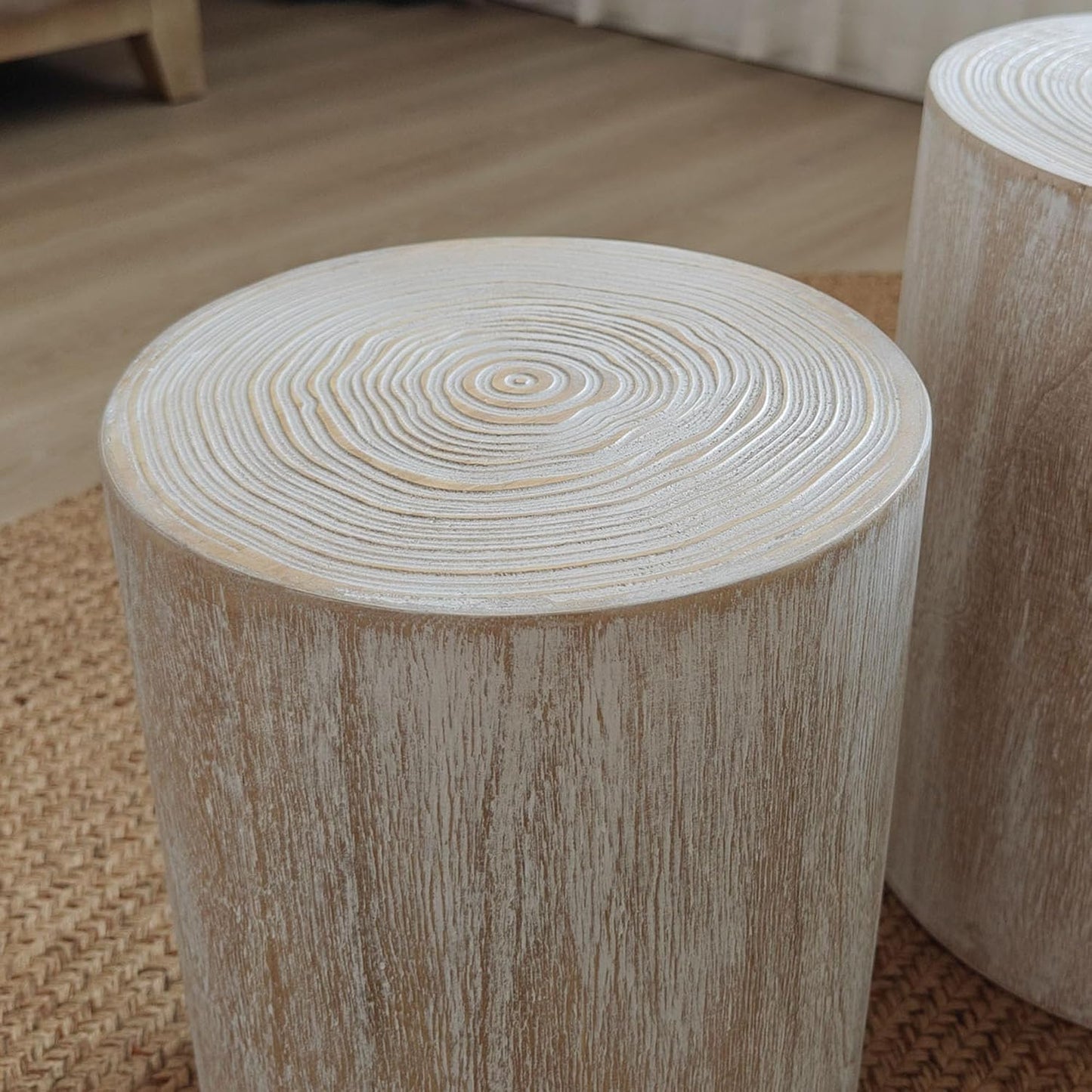 Round Nesting Coffee Table Set of 3, Small Pedestal Stand, Modern Circle Coffee Tables, Wooden Accent Side Table End Footstools for Living Room Office Bedroom, Farmhouse, Whitewashed