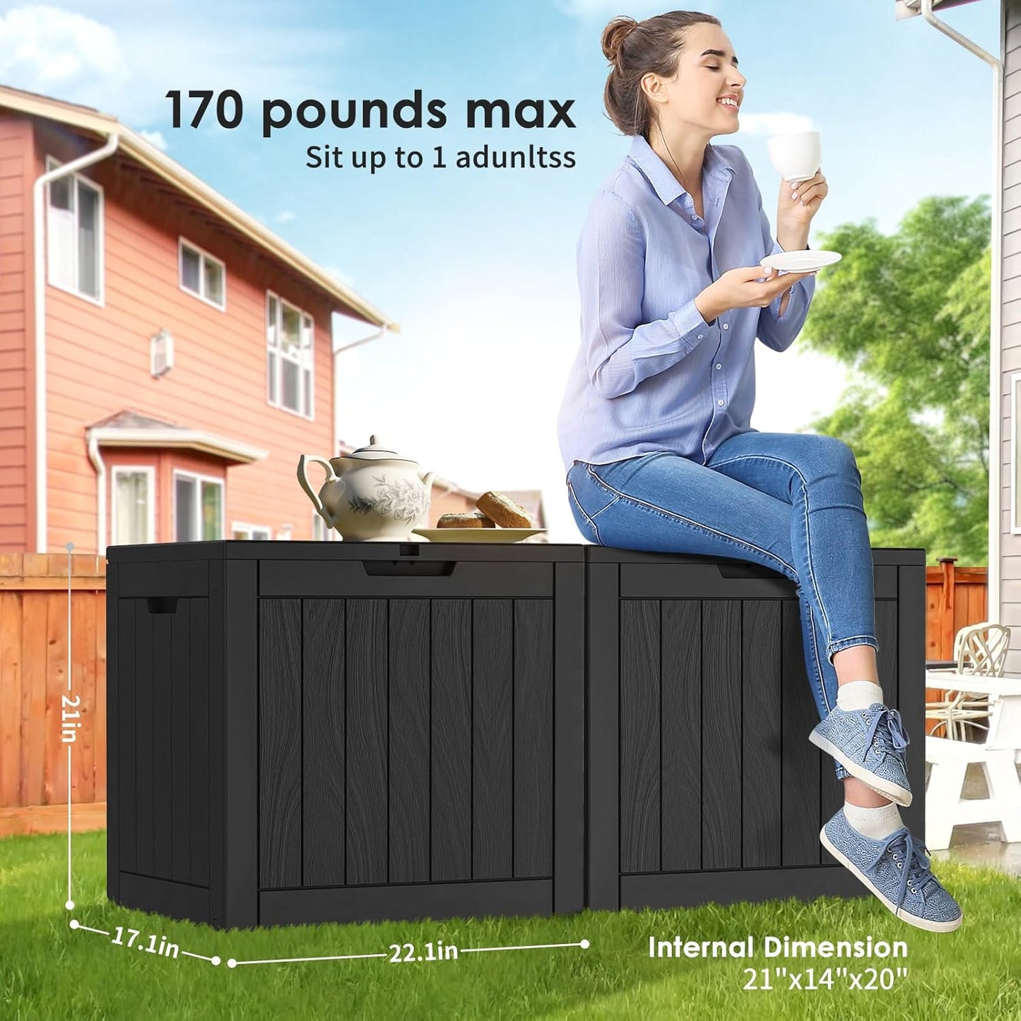 Vixzen 30 Gallon Resin Deck Box - Lockable Outdoor Storage for Patio Cushions, Garden Tools, Pool Supplies,Black