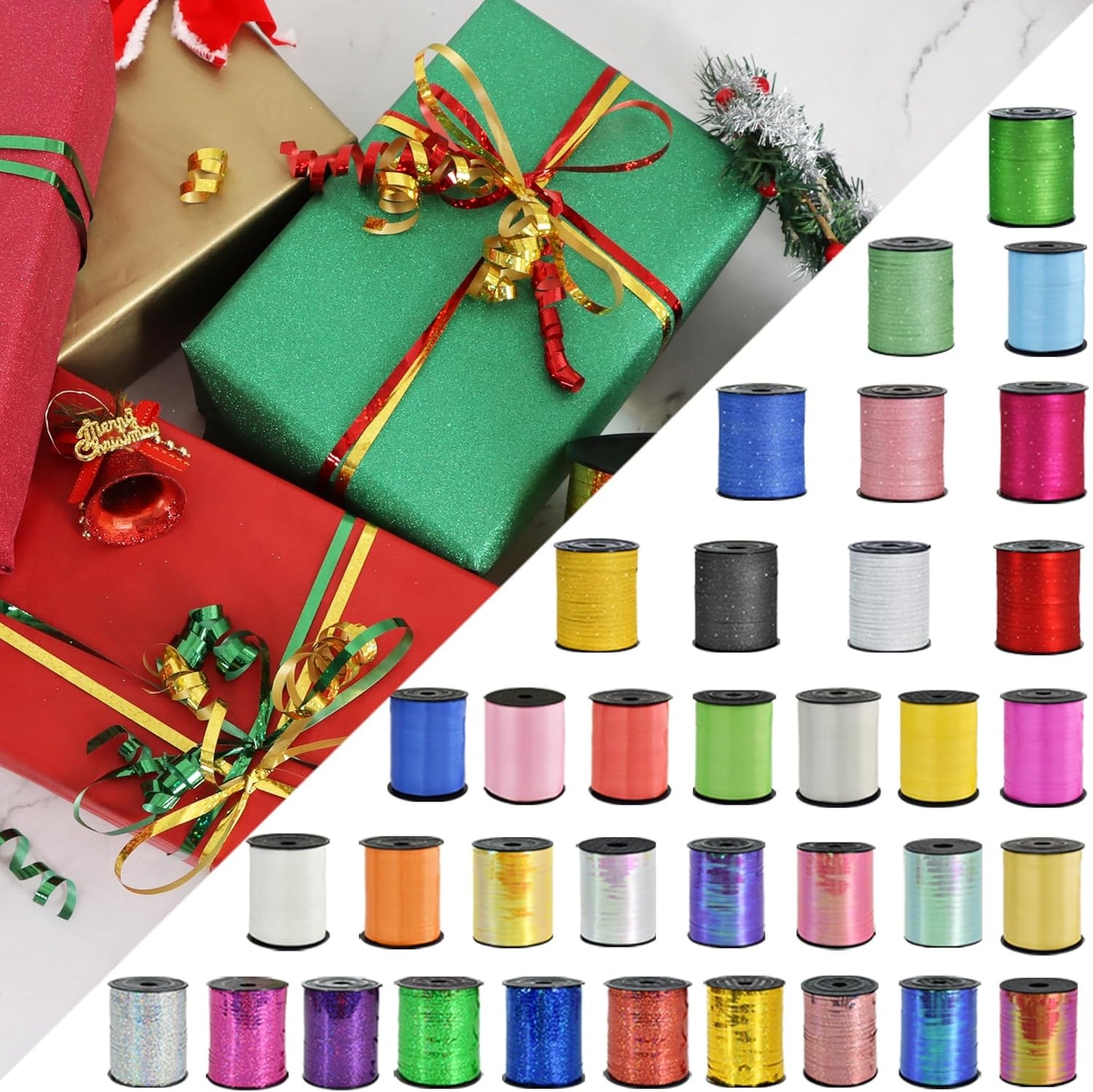 BEISHIDA 500 Yards Green Crimped Curling Ribbon Balloon String, Shiny Metallic Ribbon Roll for Gift Wrapping for Birthday Party Festival Art Craft Decor Florist Flowers Decoration