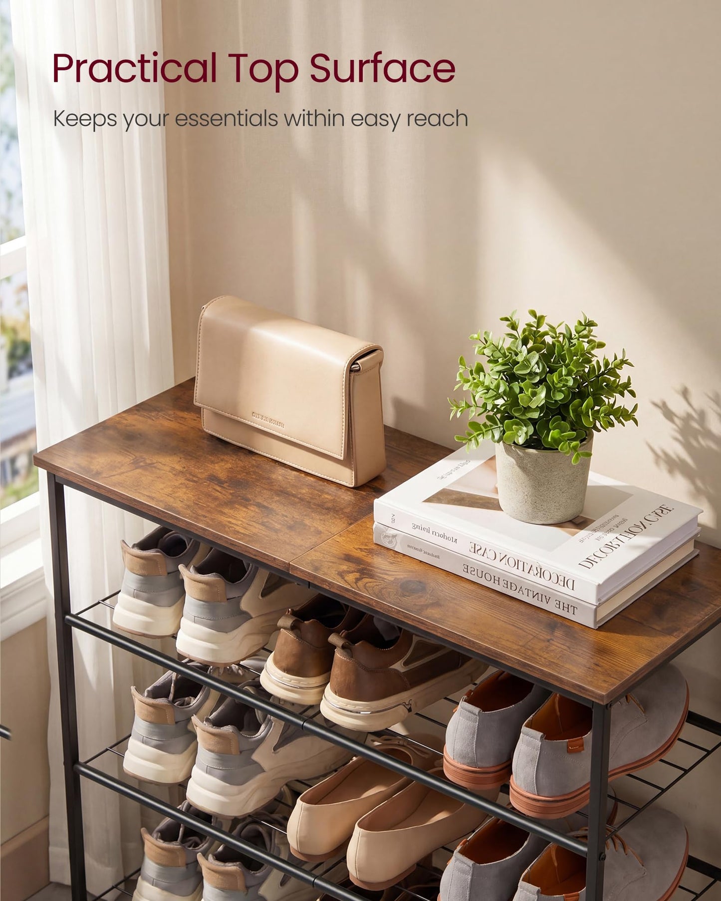 VASAGLE Shoe Rack, Shoe Storage Rack for Closet, Entryway, Living Room, Free Standing Metal