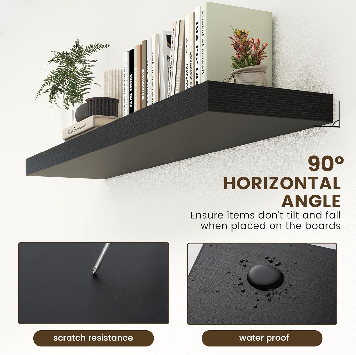 Black Floating Shelves for Wall - 55 Inch Wide x 12 Inch Deep Wall Shelves Set of 1 - Rustic Black Wood Shelves for Living Room, Bathroom, Laundry Room, Bedroom, Kitchen, Home Office