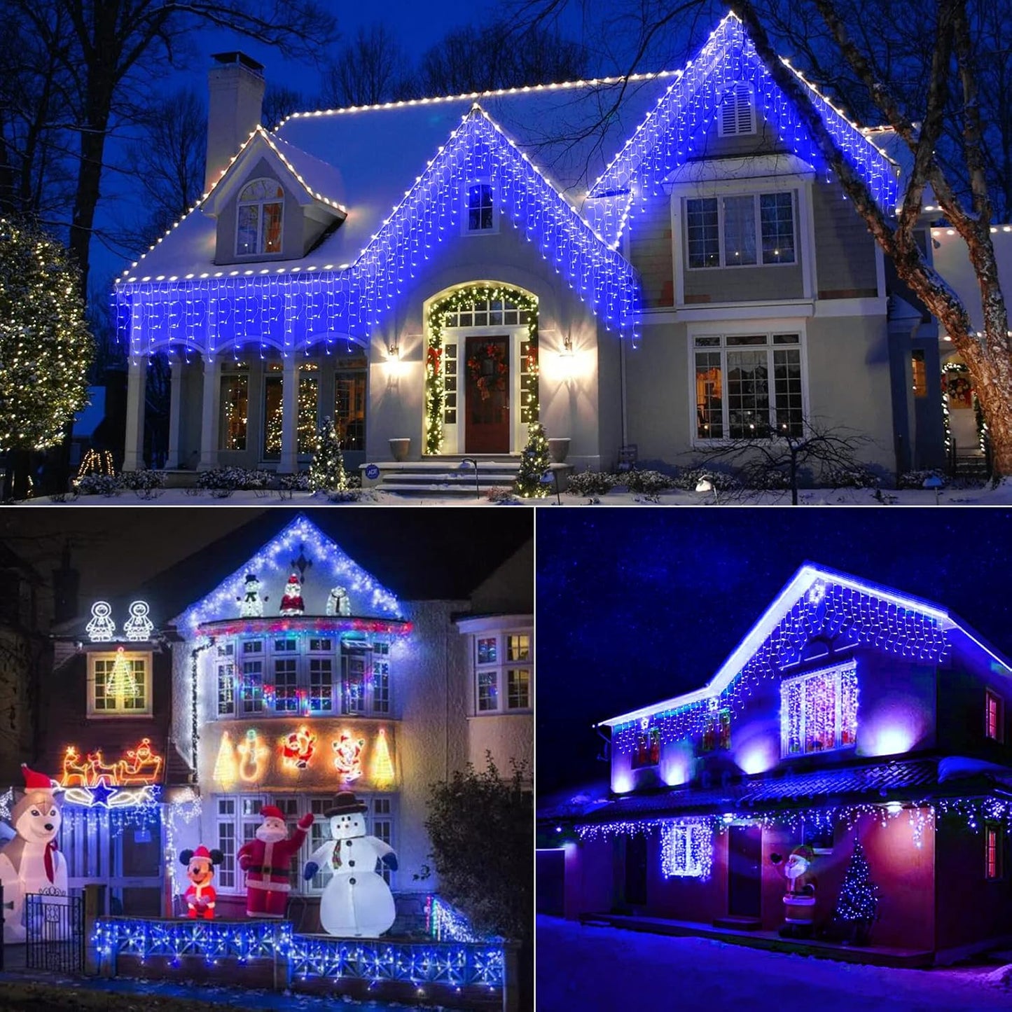 Brightown Blue Icicle Lights, 66Ft 736 LED Outdoor with 138 Drops, 8 Modes Remote and Timer for Halloween, Hanukkah
