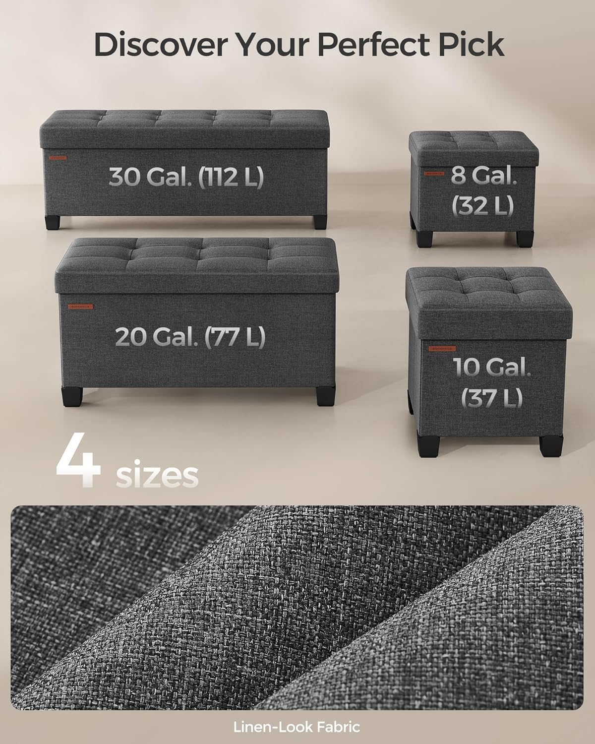 SONGMICS Storage Ottoman, Small Ottoman Foot Rest with Legs, 12.6 x 15.8 x 13.2 Inches Foot Stool, Load up to 660 lb, for Living Room, Bedroom, Dorm, Slate Gray ULSF012G01