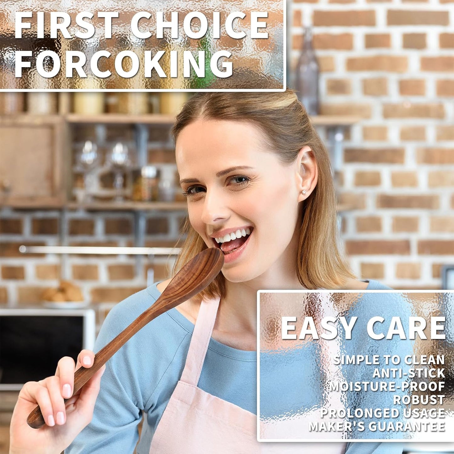 9 PCS Kitchen Utensils Set - Wooden Spoons for Cooking, Natural Teak Wooden Utensils - Includes Wooden Spoons, Spatula Set, Slotted Spoon - Handmade Wooden Spoon Set