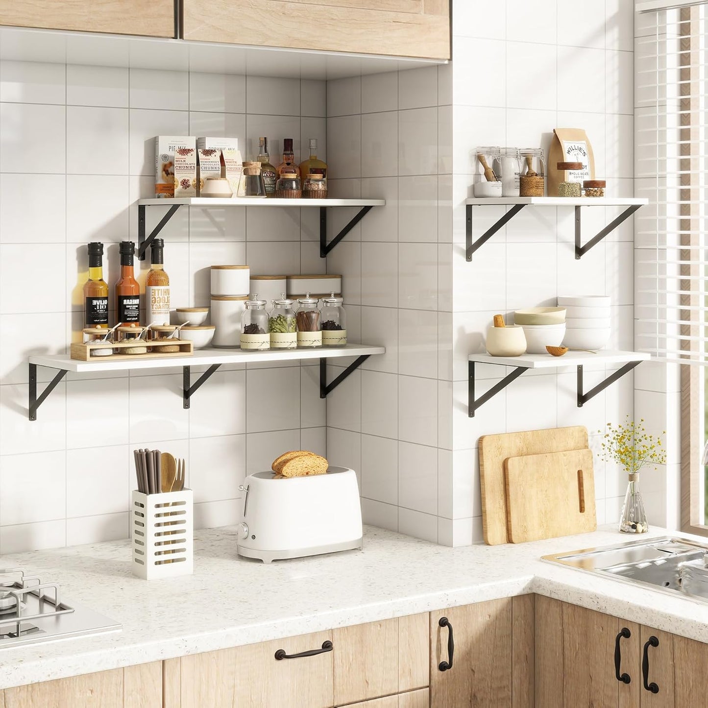 36"W x 10"D Floating Shelves, 10 Inch Deep White Floating Shelves, Farmhouse Rustic Deep Wall Shelves for Home Decor, Wide Large Floating Shelf for Bathroom, Living Room, Kitchen, Study Room