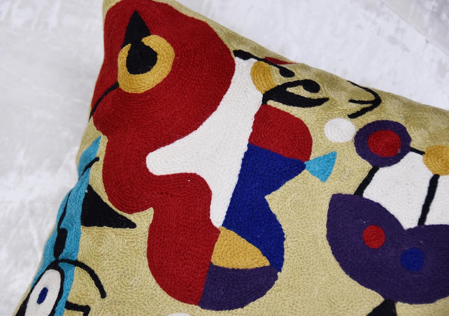 Abstract Decorative Pillow Cover Hand Embroidered Whimsical Toss Pillows Farmhouse Chair Cushion Contemporary Pillowsham Mid-Century Chair Cushions Wool Size 18x18