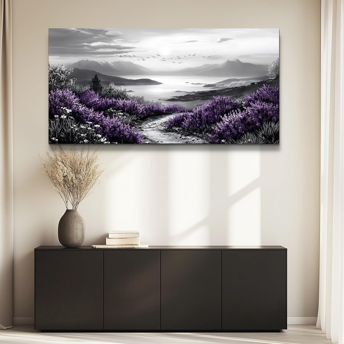 KELIYUAN Large Canvas Wall Artwork Home Decoration Painting Black And White Landscape Modern Print Painting Living Room Decor And Bedroom Office Wall Decoration Natural Scenery Mural 24 X 48 Inches