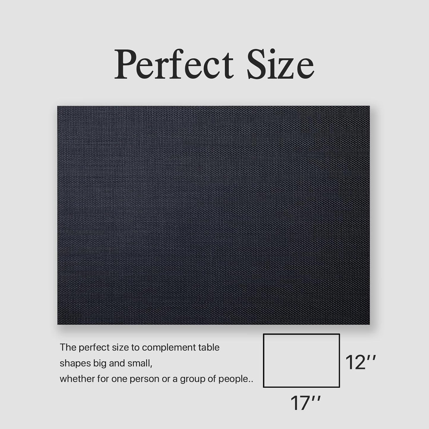 Placemats Set of 4 - Easy Clean Woven Vinyl Placemats for Dining Table, Indoor/Outdoor Place Mats, Washable PVC Table Mats(Black)