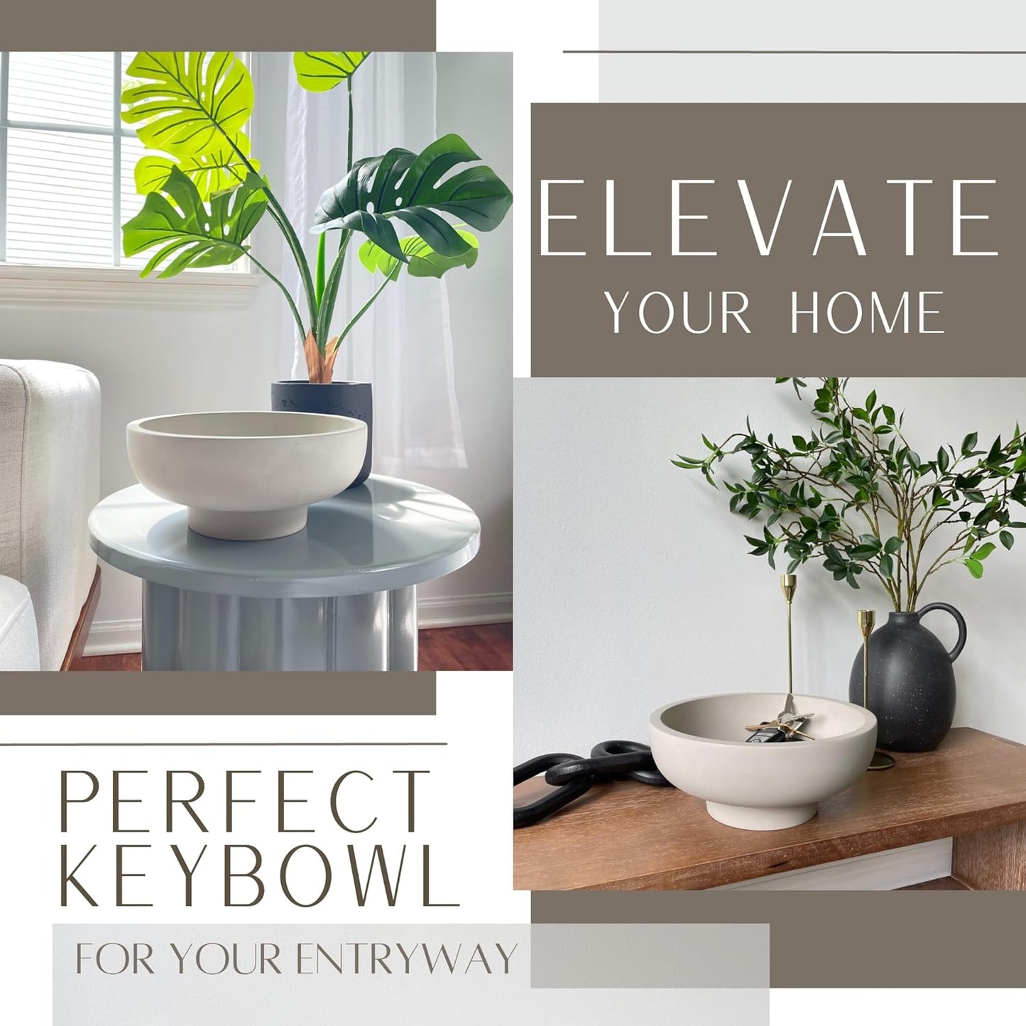 OAKOA Concrete Fruit Bowl for Kitchen Counter - Large Decorative Bowls for Home Decor - Modern Key Bowl for Entryway Table - Pedestal Bowl for Keys