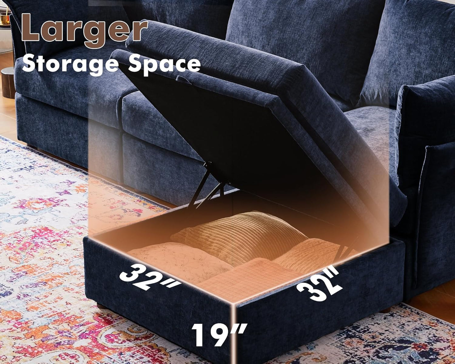 102.6" Luxury Modular Sleeper Sofa Bed 6 Seat Reversible Sectional Couch Deep Seat with Storage Chaises Removable Cover for Living Room, Apartment - Chenille Blue