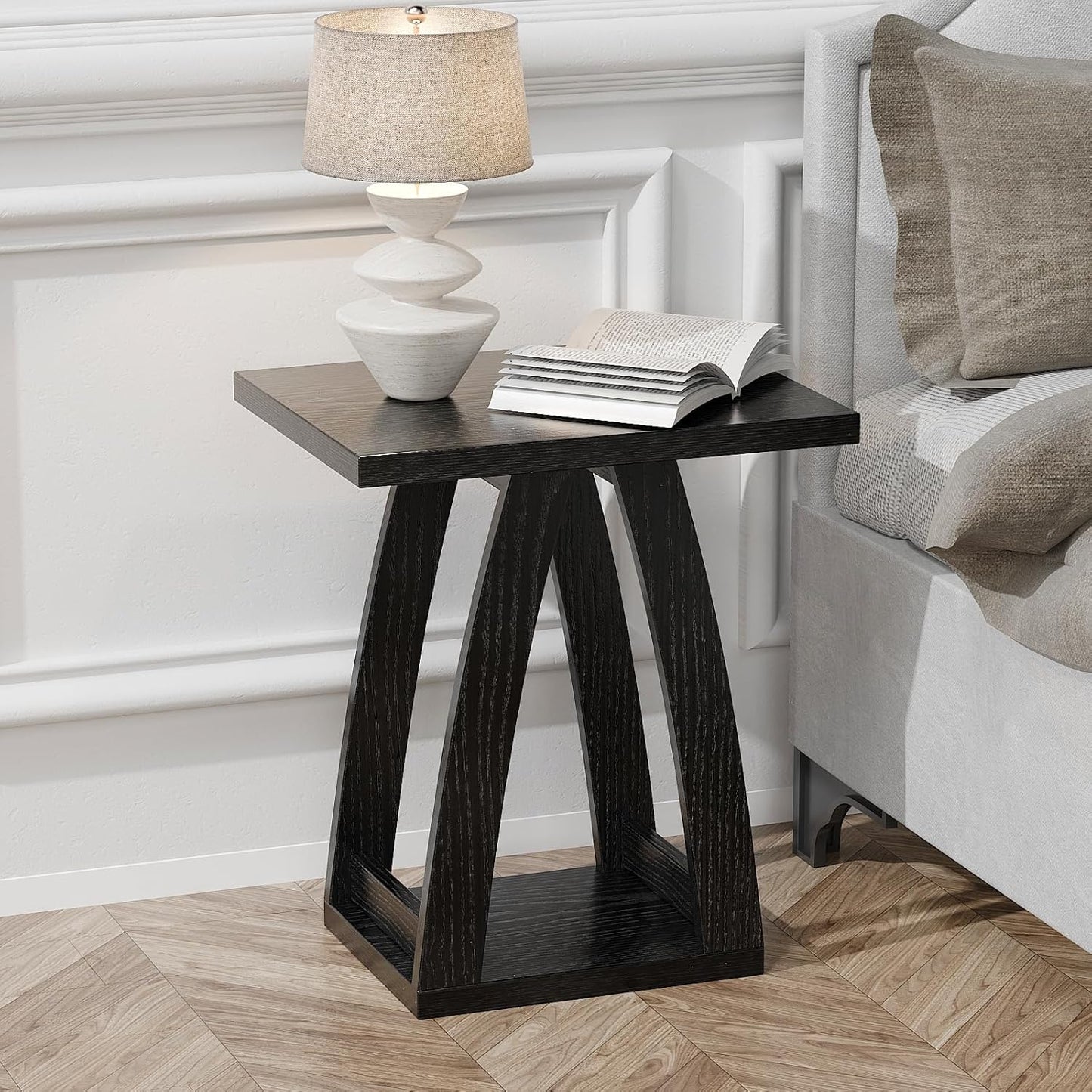 End Tables Living Room, Side Table Beside Sofa, Nightstand for Bedroom, Couch Side Table with Shelf, Modern End Table for Living Room, Black End Table Set of 2