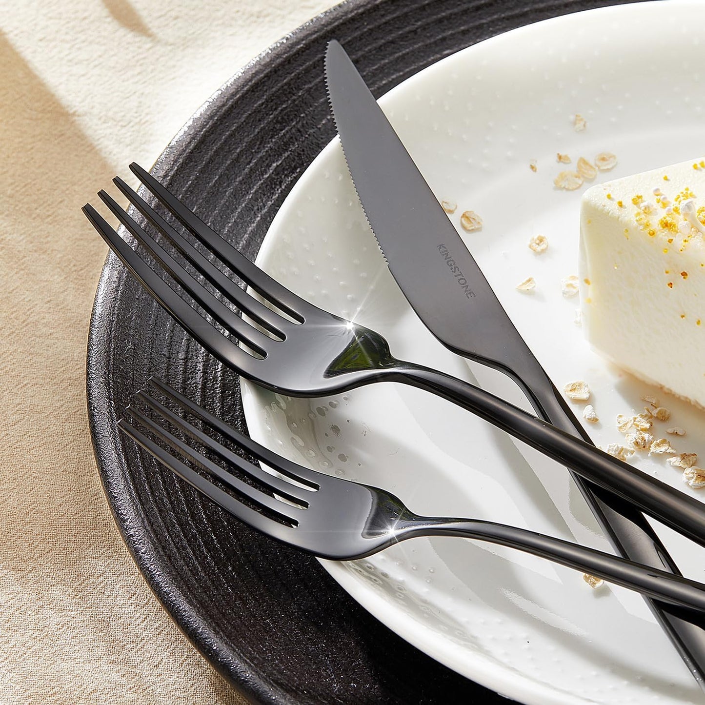 KINGSTONE Silverware Set, 40-Piece Flatware Set Cutlery Set Premium 18/10 Stainless Steel, Tableware Include Forks Knives Spoons for Home Kitchen Restaurant Wedding, Dishwasher Safe,Black