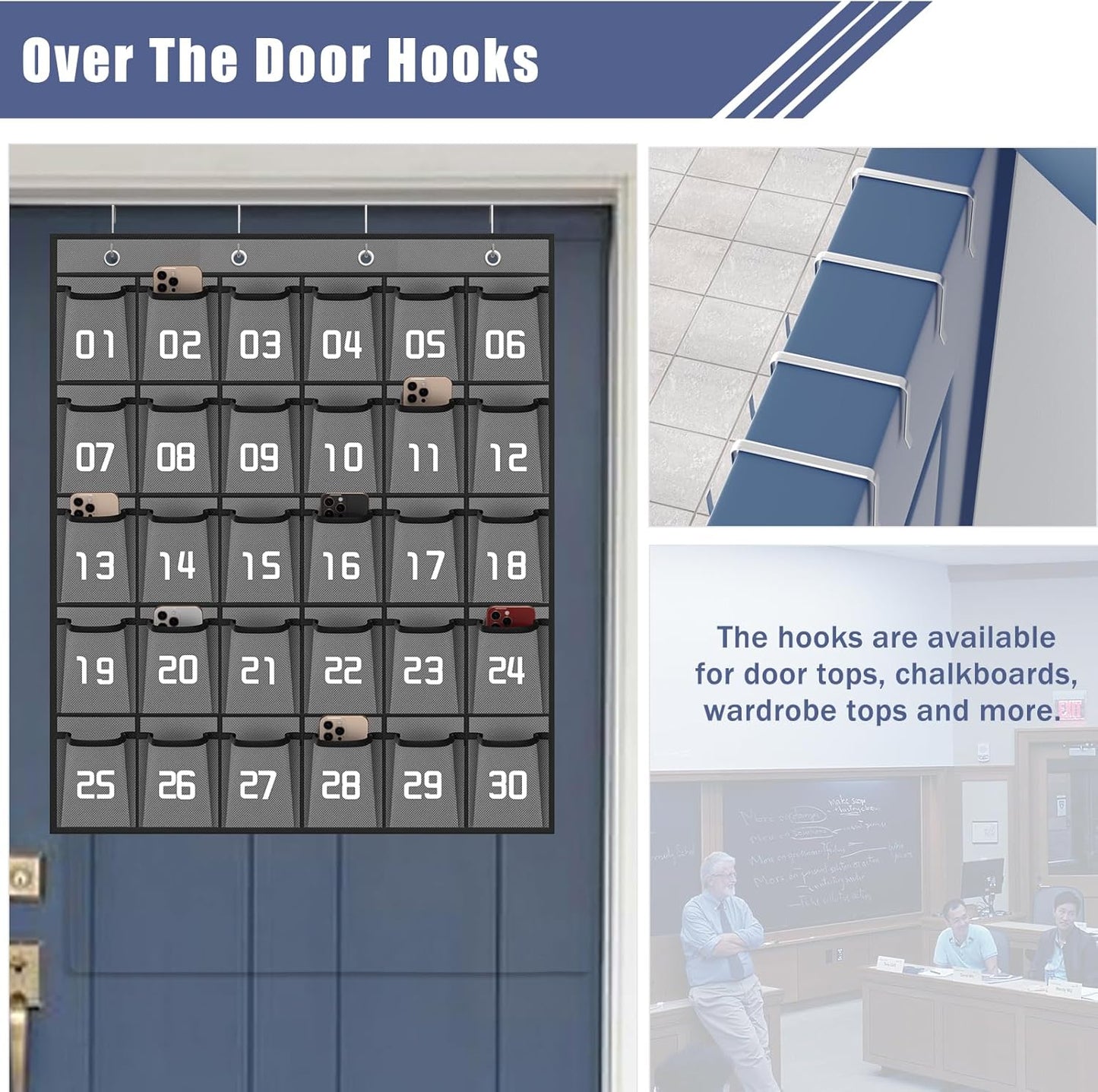 Loghot Classroom Accessories Closet Pocket Chart for Cell Phones Holder Wall Door Hanging Organizer (30 Pockets Gray)