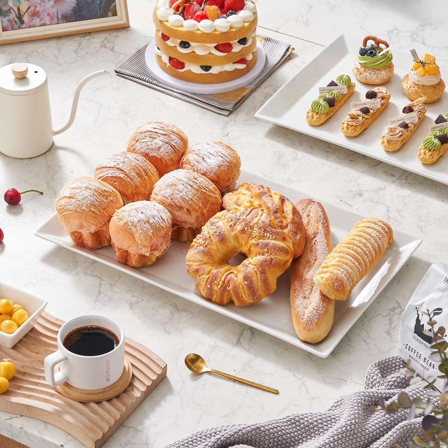 MIECOO Large Serving Platter, 18.5" x 11.5" White Serving Tray, Rectangular Porcelain Plate for Party, Wedding, Birthday, Entertaining, Food, Appetizer, Fruit, Sushi, Dessert