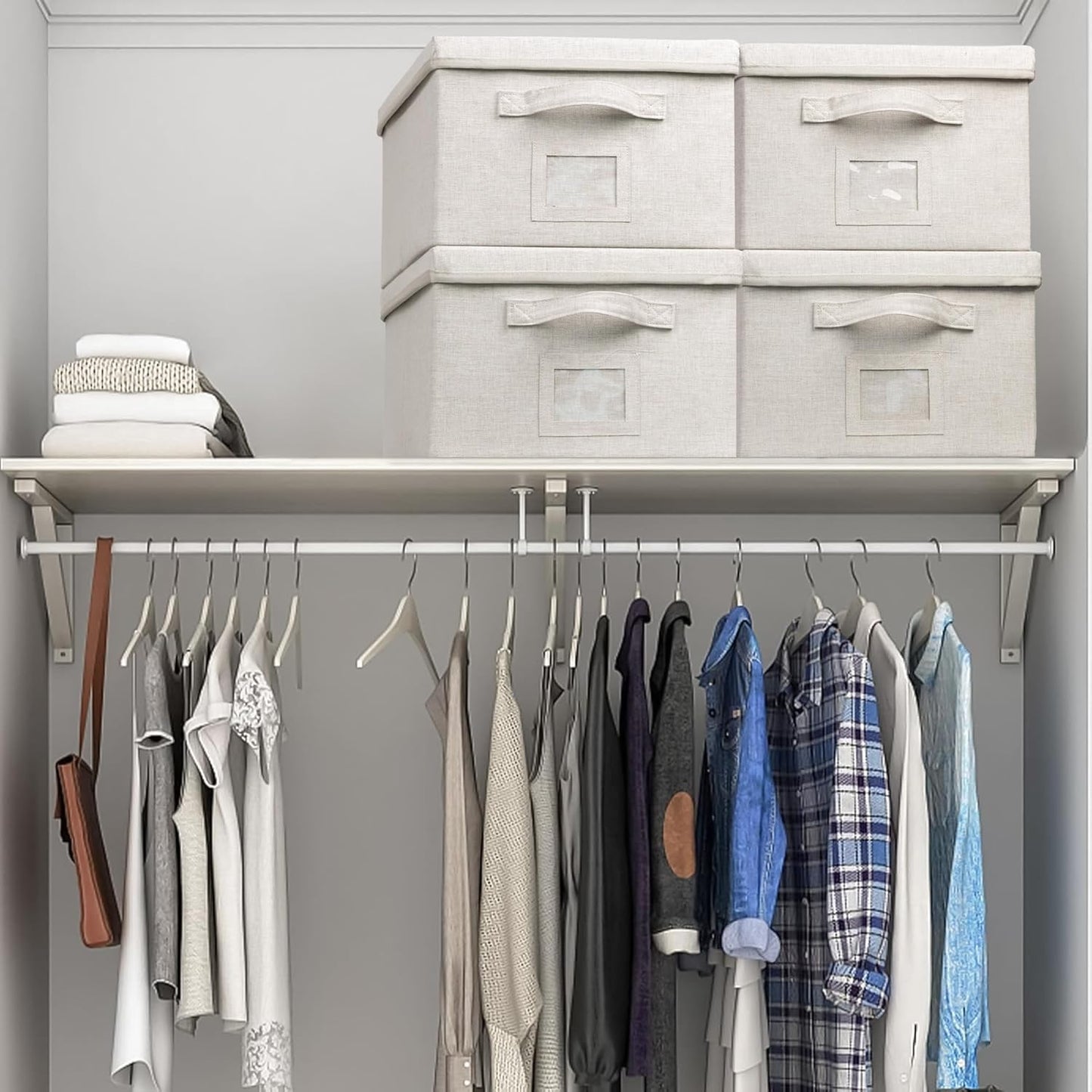 Large 17''x12'' Quart Collapsible Stackable Storage Bins with Lids, 4 Packs Off White Fabric Closet Boxes with Lids, Storage Cube Baskets Container Organizers for Bedroom Office(17''x12.2x''8'')